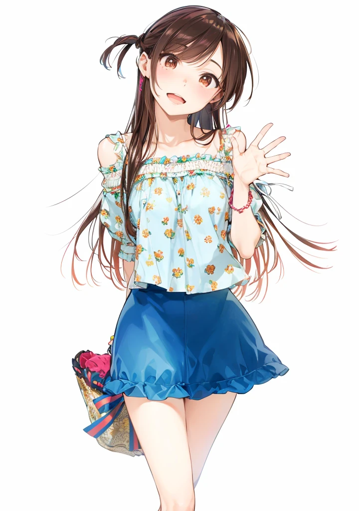 Chizuru Ichinose From anime Rent-A-Girlfriend, Kanojo, Okarishimasu. 

Apariencia anime
Chizuru es una atractiva chica de estatura promedio, pale complexion and slim build. Has brown hair with a waist-length length, which in turn have subtle orange-reddish reflections at the tips, plus her hair is most noticeably tied with bangs hanging from her right side. Its large eyes are light brown.

Cuando se hace pasar por una estudiante diligente, usa anteojos, un accesorio de mariposa y luce el cabello de doble trenzado. It is later revealed that she has poor vision and wears a pair of contact lenses when she is not out with her friends..

Her presentation is represented as a girl who has a beauty that one can only dream of having.; ropa ligera, maquillaje y accesorios.

Chizuru se muestra como una chica con una fachada amable y considerada: sorprende a cualquiera que se plantee alquilar, lo que hace que le den altas calificaciones. Sin embargo, solo hace esto con sus clientes. 