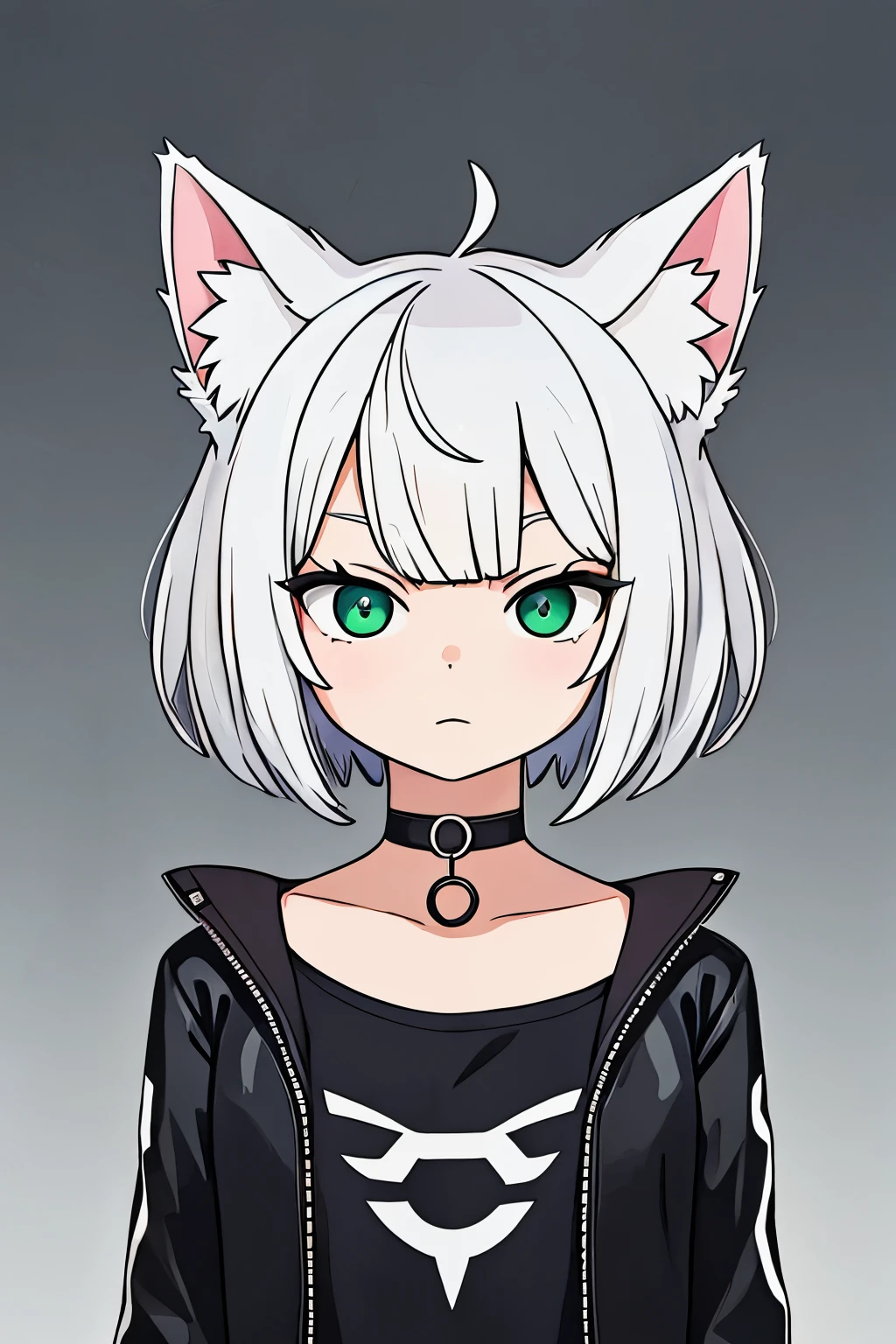 1girl, :3, animal_ears, bangs, black_background, black_jacket, blush, cat, cat_ears, choker, cleavage, closed_mouth, collarbone, eyebrows_visible_through_hair, green_eyes, hair_between_eyes, jacket, letterboxed, looking_at_viewer, medium_breasts, sarashi, short_hair, silver_hair, solo, stuffed_animal, stuffed_toy, transparent_background, upper_body, virtual_youtuber, white_hair, wears techwear clothes, detailed, masterpiece, Negative prompt: text, extra limbs, extra fingers, fused fingers, missing facial features, low quality, bad anatomy, Missing limbs, scary, ugly, extra face, elongated body, cropped image, out of frame, draft, deformed hands, signatures, twisted fingers, double image, long neck, malformed hands, disfigured, cut-off, kitsch, over saturated, grain, low-res, mutation, mutated, floating limbs, disconnected limbs, out of focus, long body, disgusting, poorly drawn, mutilated, mangled, duplicate artefacts, morbid, gross proportions, missing arms, cloned face, missing legs, watermark, heterochromia, multiple bodies, 2 heads, 2 faces, furry,
