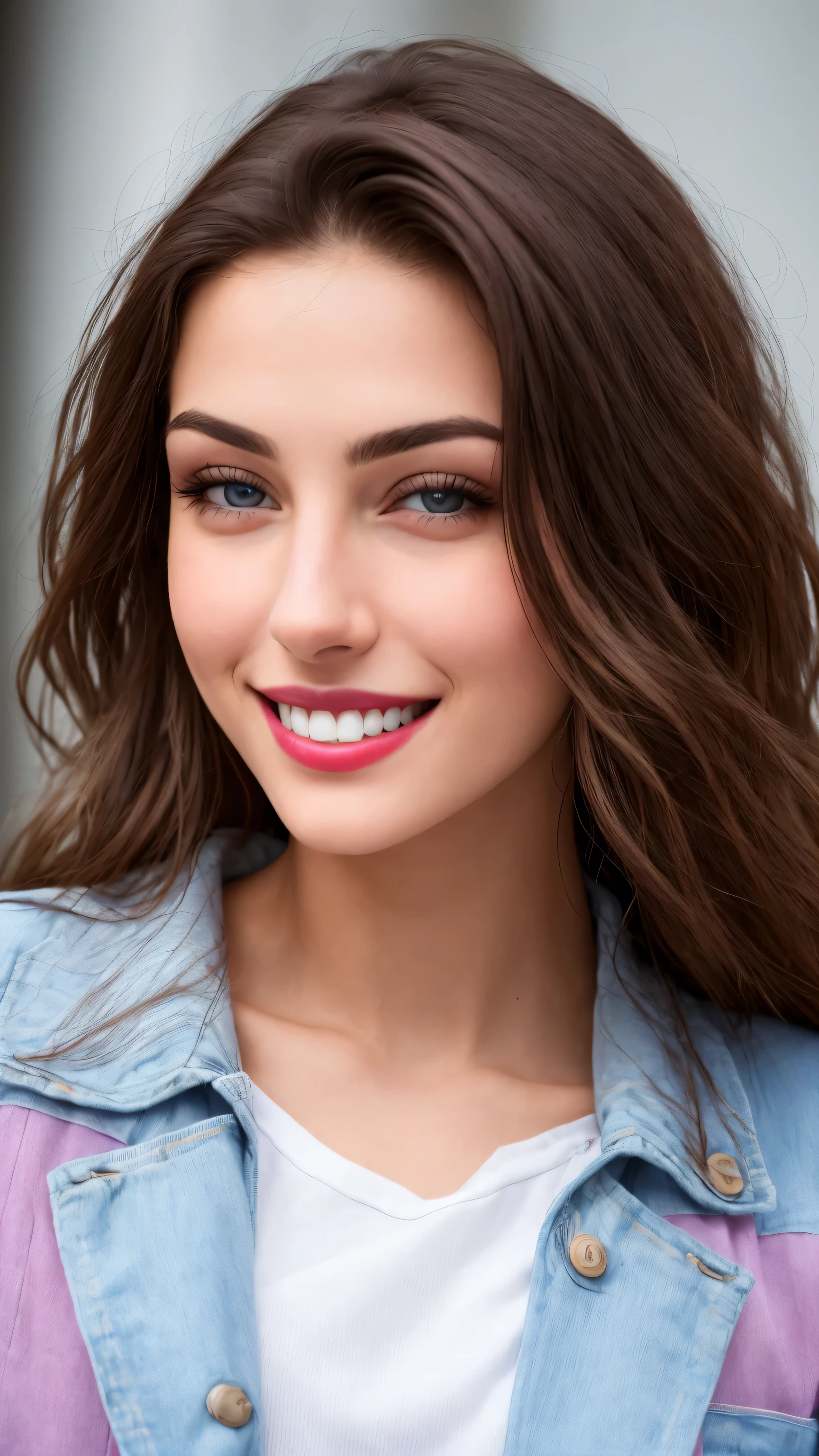 Fashion model 25 years old, [[[[close up]]]], [[[[perfect ]]]], [[[[neck]]]], [[[[Shoulder]]]], perfect brown eyes, perfect iris, perfect lips, gentle smile, perfect teeth, perfect brown skin, Soft headlight, glow, human development report, (pastel colors:1.2)