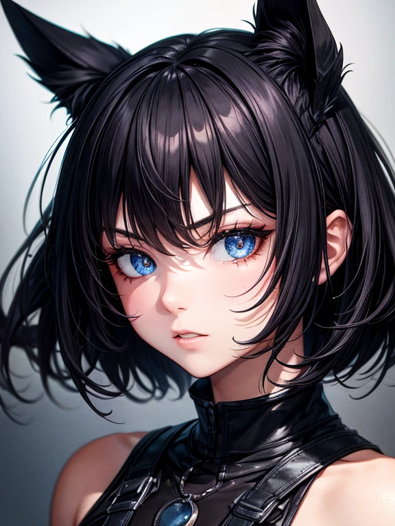 (best quality,highres),detailed black hair,dark clothing,intense eyes,night scene,ferocious gaze,contrast lighting,vivid colors,portrait style,pop art style,striking tones