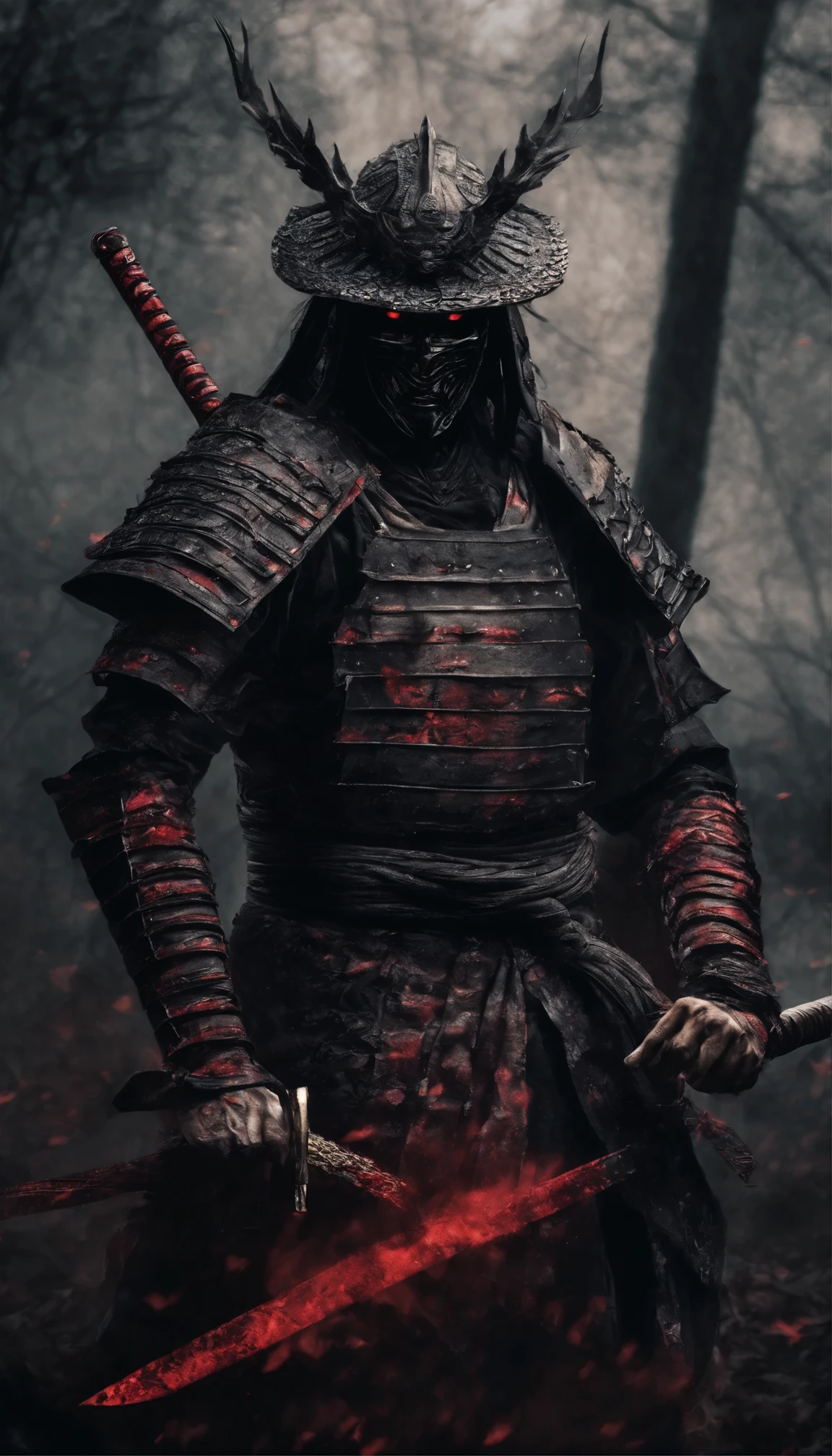 (highest quality,4K,8K,High resolution,masterpiece:1.2),super detailed,(realistic,realistic,realistic:1.37),Samurai of feudal Japan in the Sengoku period, Wear samurai armor, Wearing a black samurai mask, Wielding a sharp sword, It exudes a strong sense of intimidation, glowing red eyes, Mikawa Squire