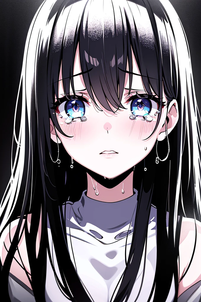 teary-eyed girl,beautiful detailed eyes,sad expression,detailed lips,downcast expression,emotionally intense,emotional distress,girl with flowing tears,crying girl,subdued atmosphere,girl with a melancholic gaze,tears rolling down her cheeks,dark surroundings,vivid colors,sorrowful mood,portrait photography,moody lighting,soft and subtle shadows,pensive mood,emotional intensity,artistic portrayal,high contrast,subdued color palette,expressive eyes,captivating gaze,capturing raw emotions,emotional vulnerability,dramatic lighting,artistic fusion,emotional depth,dramatic effect,poignant image,subtle emotions,striking composition,beautifully captured moment