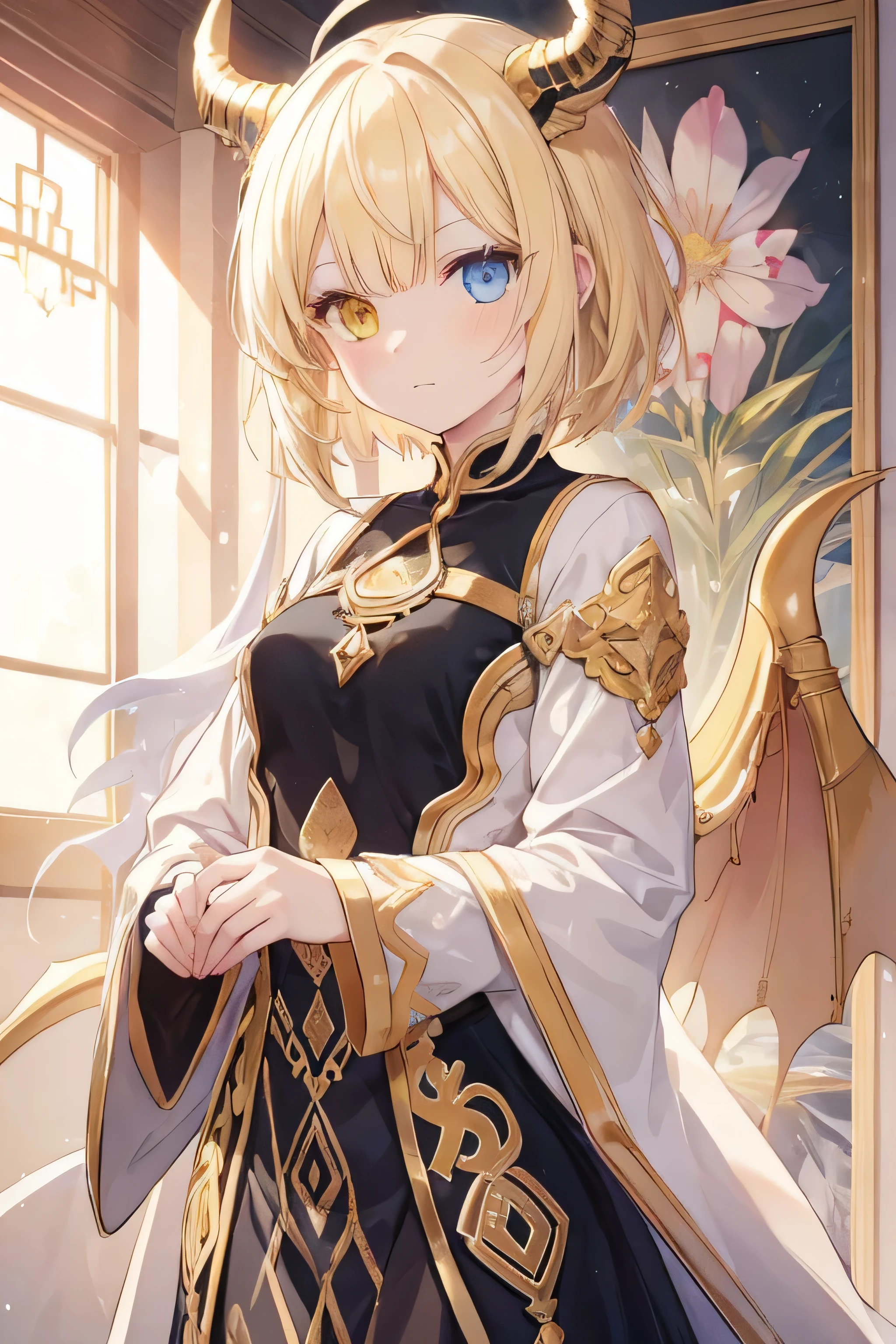 female face,short yellow hair,Heterochromia,There are bright spots in the eyes,female hands,newbie,normal finger