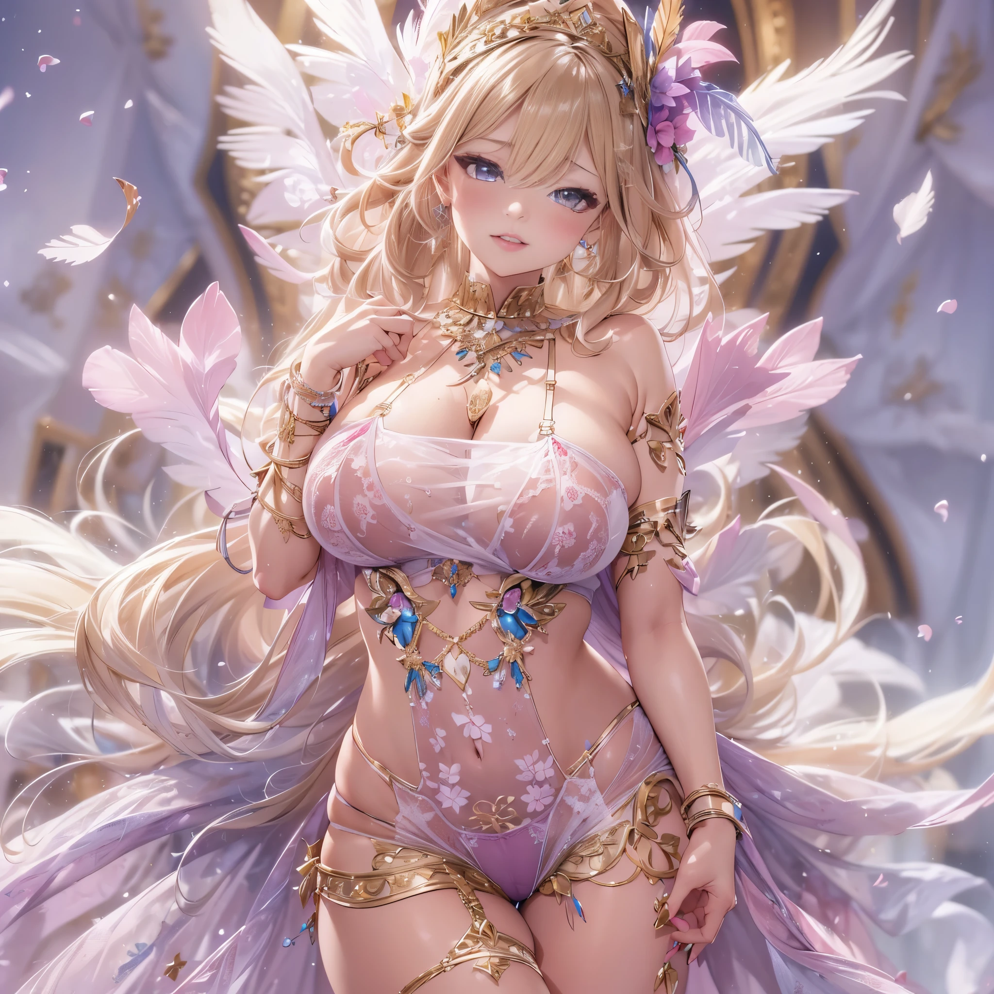 beautiful美しさ, 3D two-dimensional, rich, blonde, skirt, stockings, high heels, poison、star、star、(Highly detailed CG Unity 8K wallpaper),(masterpiece), (最high quality), (Super detailed), (best illustrations),(best shadow), (sharp eyeliner, eye shadow, fine eye:1.1), (超High resolution,realistic,最high quality,realistic),(8K,RAW photo,最high quality,マstarプル),mature woman、sensual curves、huge breasts、thighs、bubble、お尻のmasterpiece, 最high quality, Super detailed, full body shot, mature woman, beautiful mature woman, nightgown and underwear, enchanting smile, thick lips, Chubby lips, blush, looking at the viewer, provocative expression, beautiful髪型, cleavage, Plump、curvy hips、attractive face、sexy lingerie、an inviting gaze、Expression of emotions、Lewd underwear、(((erotic see-through lingerie set)))、Standing position、gorgeous accessories 、big breastsの女性, bare shoulders, golden hair, colored feather, metal ornaments, colored flowers, particle, light, (masterpiece, 最high quality, 最high quality, official art, beautiful and aesthetic:1.2), (1 girl:1.3), very detailed,(fractal art:1.1),(colorful:1.1)、(flowers:1.3),most detailed,(zentangle:1.2), (dynamic pose), (abstract background:1.3), (shiny skin), (lots of colors :1.4), ,(earrings:1.4), (feather:1.4),masterpiece, 最high quality, Super detailed, 30~40 years, full body shot, beautiful 、various hairstyles，gold headband，plump breasts，beautiful butt，greek clothing，Tulle covers the breasts，perfectly proportioned, detailed clothing details,marble，god statue，cinematic lighting, film grain, 8K, masterpiece, Super detailed, high detail, high quality, High resolution,(((NSFW:1.2)))、exposed chest、Openwork decoration，(((see through dress)))、(((解剖学的に正しいbody))) , 最high quality, Super detailed, (((Lewd underwear)))、raise your butt, from below, (((R-18)))、Hakari、thighs, big breasts, Are standing, cowboy shot, blush, (((1 girl))), (masterpiece:1.3), (High resolution), (8K), (very detailed), perfect face, Nice eye and face, (((最high quality))), (Super detailed), detailed face and eye, (alone), High resolution、beautifuleye,(((sexy pose)))、(((整ったbig breasts)))、((beautiful eye))、luxury、(((超High resolution)))、(((detailed description)))、(((ぽっちゃりbody型)))、(((解剖学的構造に一致したbodyの部位)))、beautiful長いまつ毛、バランスのとれたbody型、２book arm、2 feet、Just the right size for your legs and arms、Fishnet tights、glamorous、(((Clear white and black eye)))、lipstick、Sparkling、(Undistorted face, eye, body)、jewelry、gem、(長くカールしたbeautifulまつ毛)、(((バランス良いbeautiful胸)))、(transparent, Exquisite skin:1.2)、(((完璧なglamorousボディー)))
