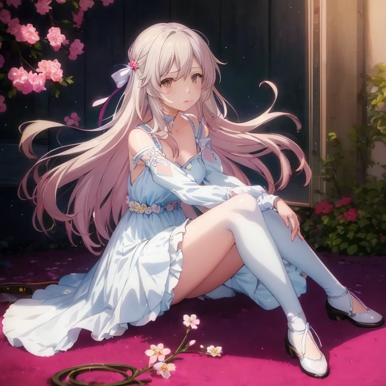 anime girl sitting on the ground with flowers in front of her, official anime artwork, anime visual of a cute girl, cushart krenz key art feminine, anime best girl, anime key visual of elegant, in dress, cute anime waifu in a nice dress, anime key art, detailed key anime art, key anime art, official art, lolish