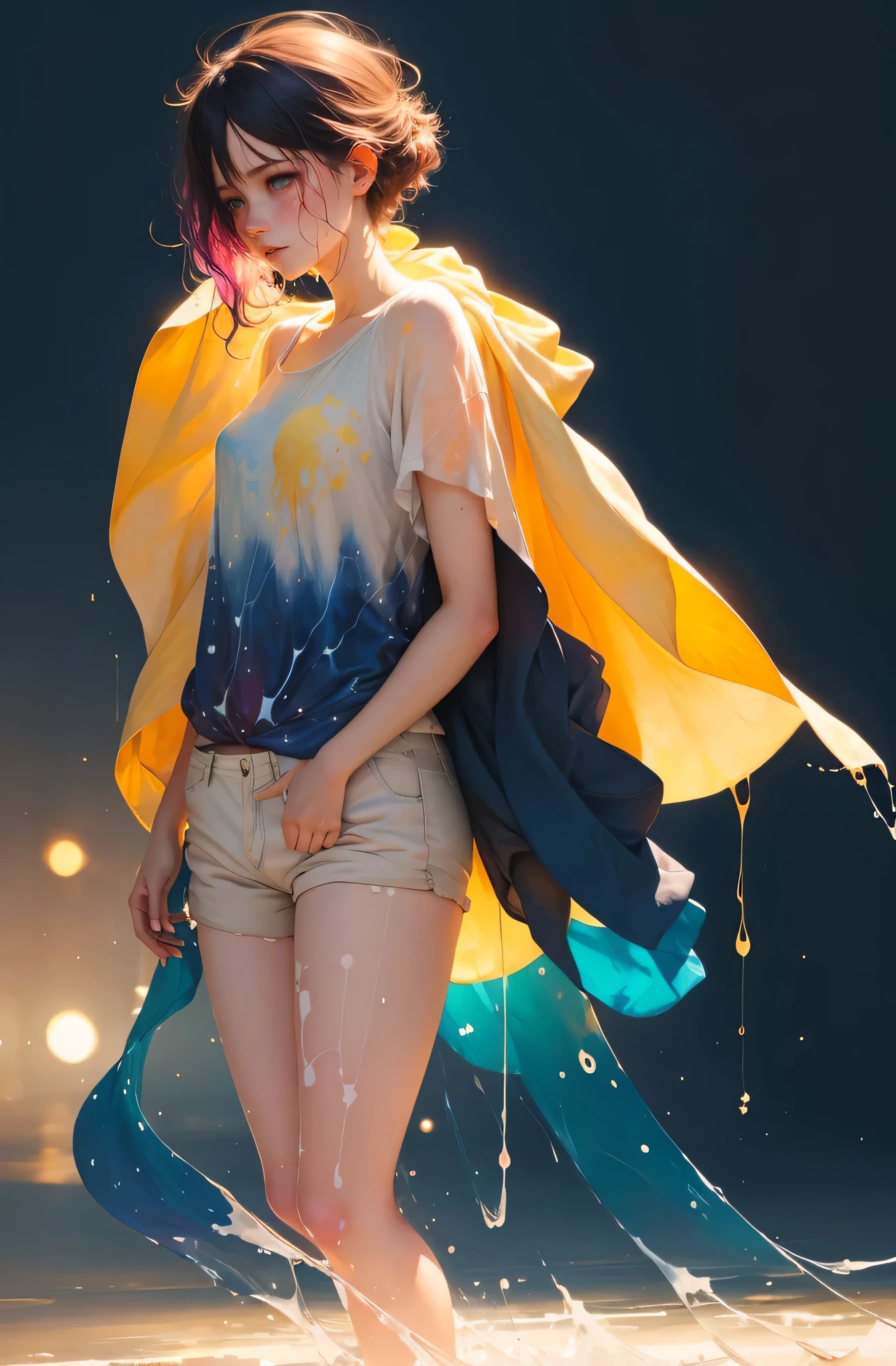 a woman by agnes cecile, luminous design, pastel colours, ink drips, summer lights