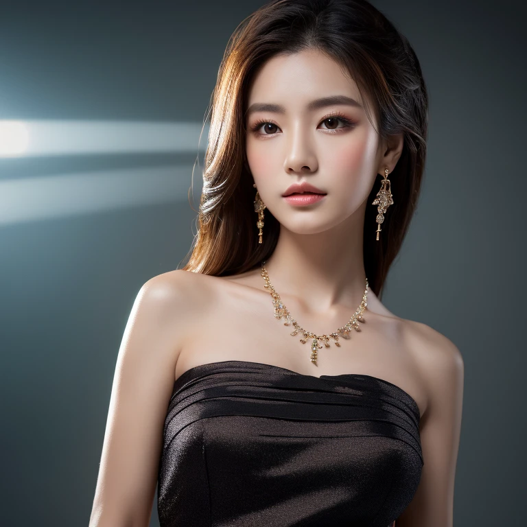 最high quality, masterpiece, High resolution, 1 girl,China dress,hair ornaments,necklace, jewelry,beautiful face,On top of that_body, Tyndall effect,realistic, dark studio, rim lighting, two-tone lighting,(high definition skin:1.2), 8K uhd, Digital single-lens reflex camera, soft lighting, high quality, volume lighting, Frank, photograph, High resolution, 4K, 8K, Bokeh