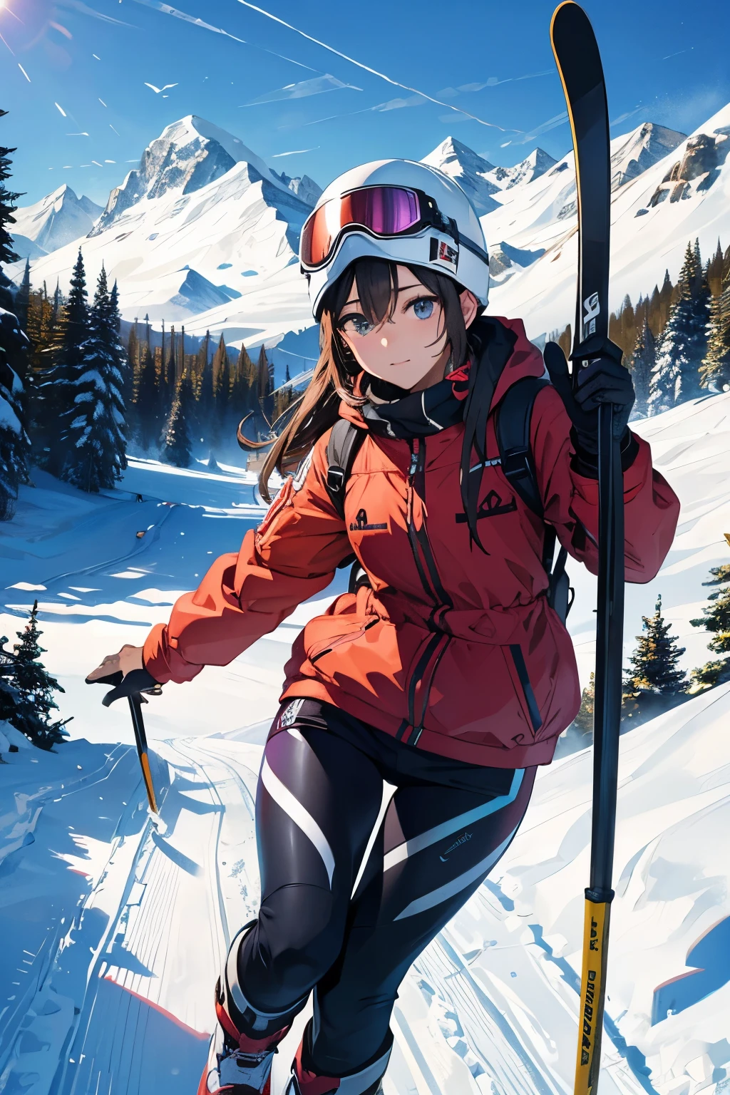 Ski resort、Beauty、Ride the lift with your ski gear、Eyes and nose are in good shape、handsome face、big chest