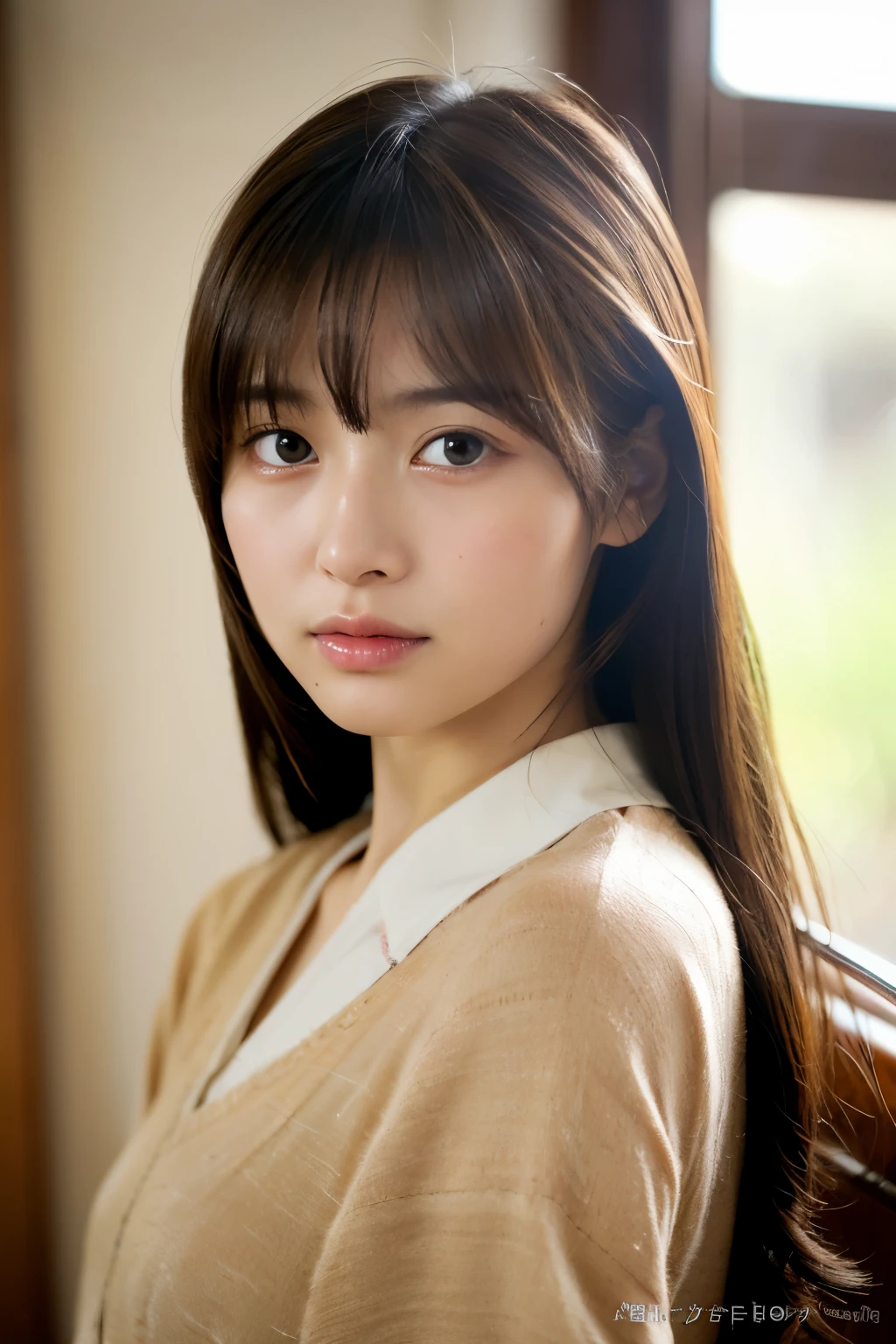 (masterpiece:1.2), Japanese, (((18 years old))), (a girl), indoor, close up to face, ((opened mouth wide)), light-brown hair, 