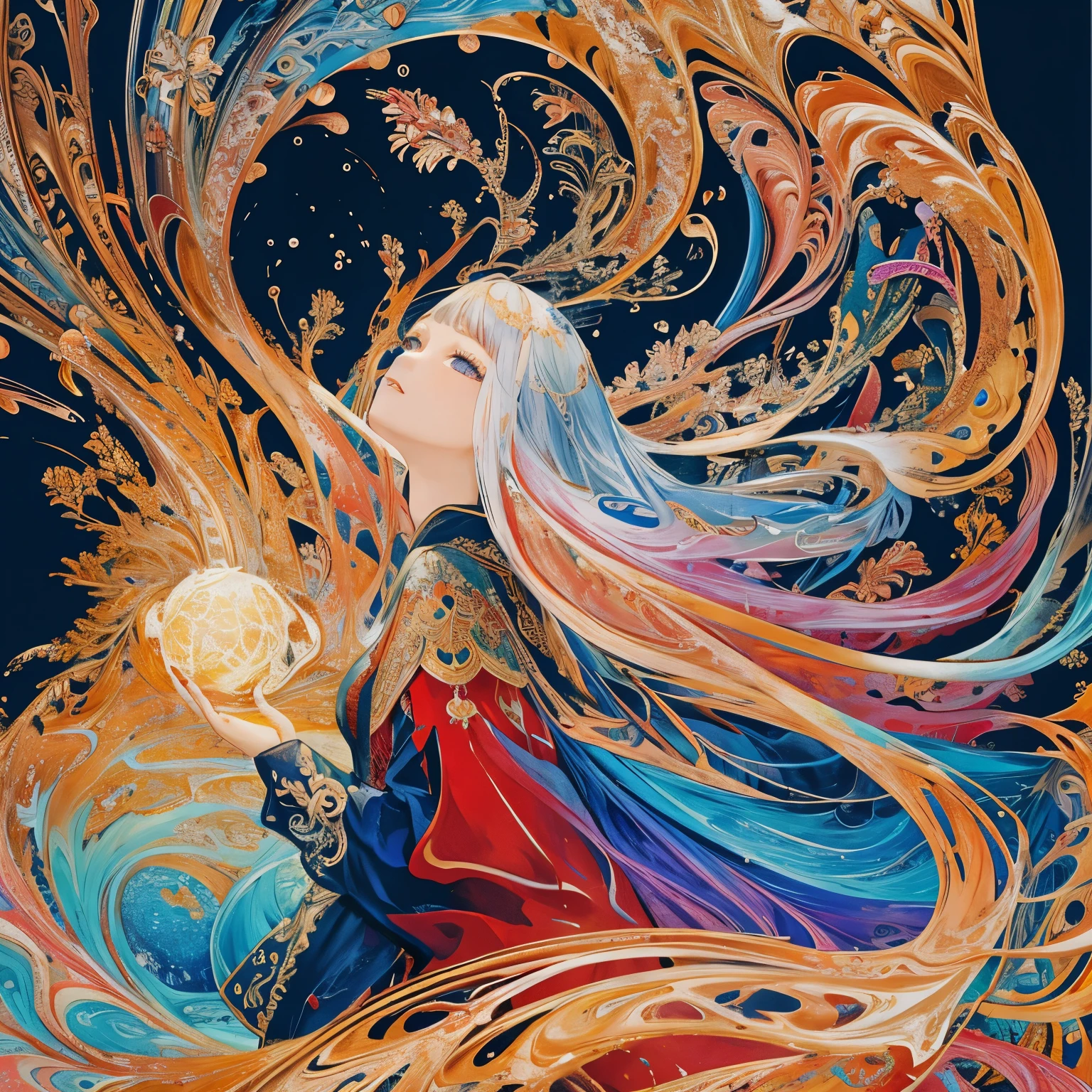 shangri-la、 (masterpiece、highest quality、highest quality、beautiful and aesthetic:1.2)、(1 girl:1.3)、(fractal art:1.3)、splash art, pierced eyes, wonderfulインスタグラム, art station, Color Paint Splash Style+, contour lines, hyperdetailed intricately detailed, unreal engine, wonderful, intricate details, splash screen, complementary color, Realistic concept art, 8K resolution, 逸脱のmasterpiece, Oil, heavy brushstrokes, Ink Drop, Splash gear