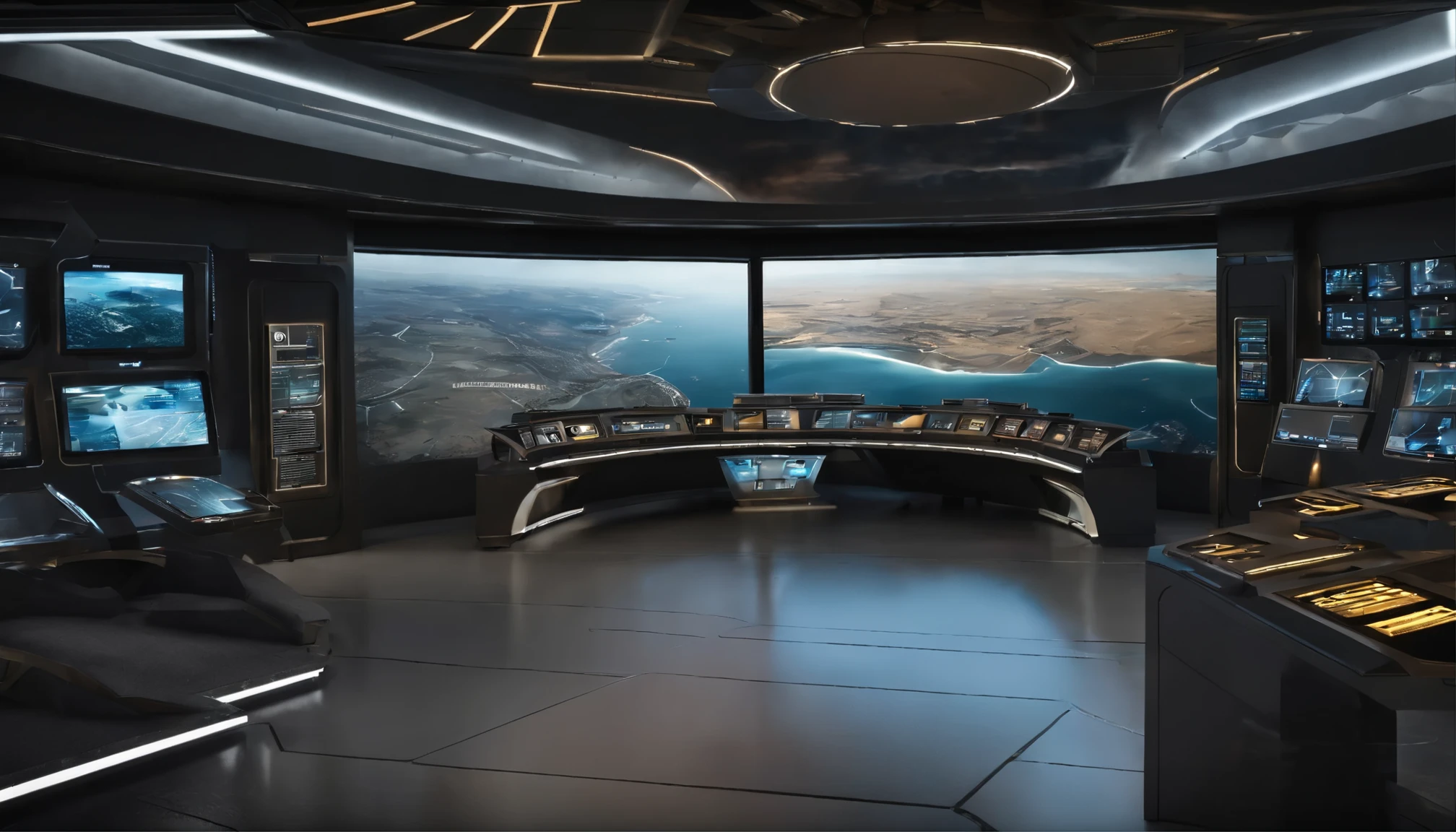 futuristic, military command center, giant display, map, 3d display, no human