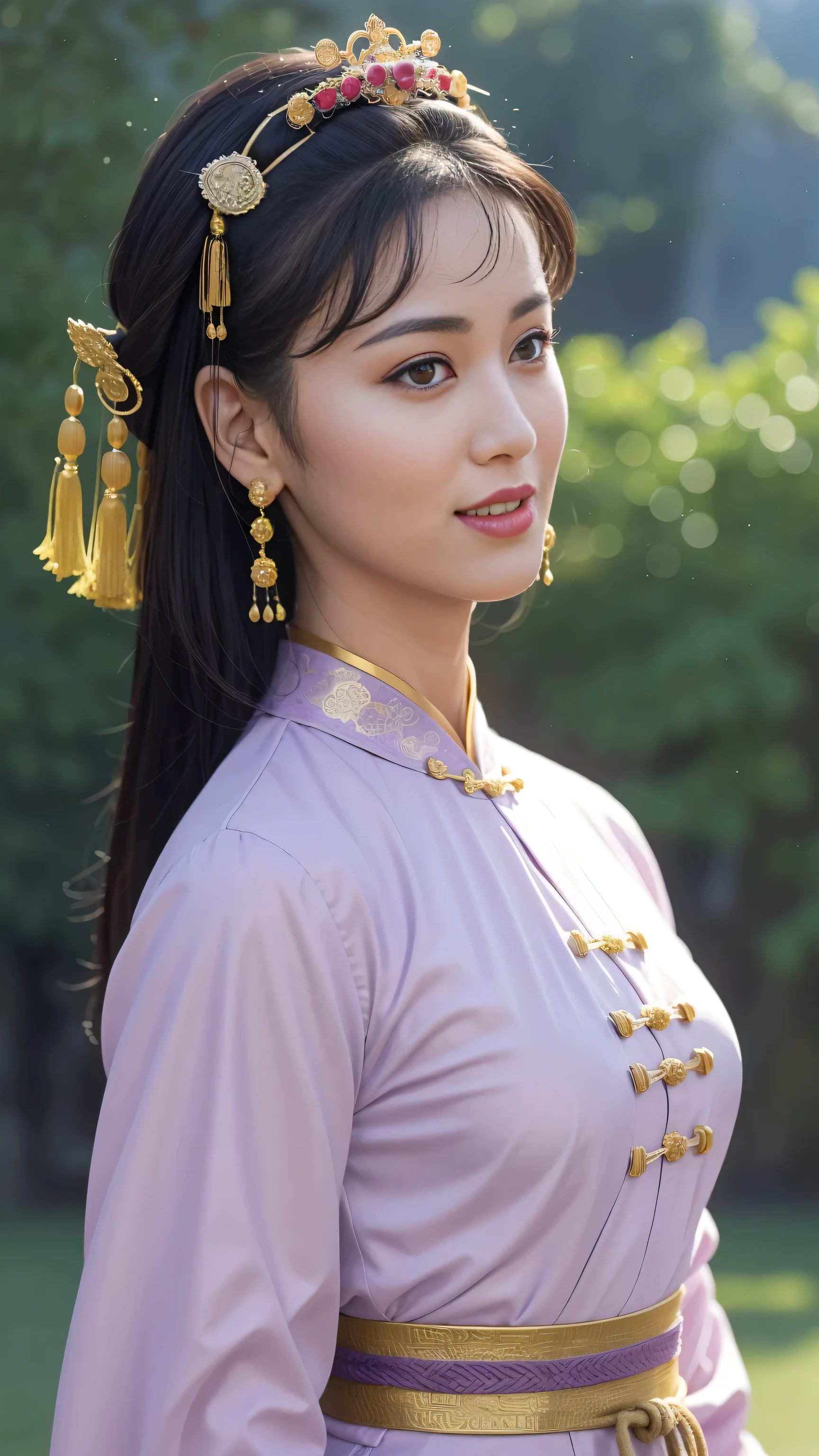 fashion model 18 years old [[[[Close-up cleavage]]]], [[[[]]]], [[[[rape]]]], [[[[shoulder]]]], perfect eyes, perfect iris，perfect lips，perfect teeth，perfect skin，White skin，Soft headlight，human development report，girl，casual，Chinese costume heroine，Chinese martial arts style，Chinese martial arts costumes，simple hairstyle，Smile，The background is the field，Rios，4K Ultra HD, ultra high resolution, (lifelike: 1.4), best quality，masterpiece，Ultra-diluted，（pastel colors：1.2）