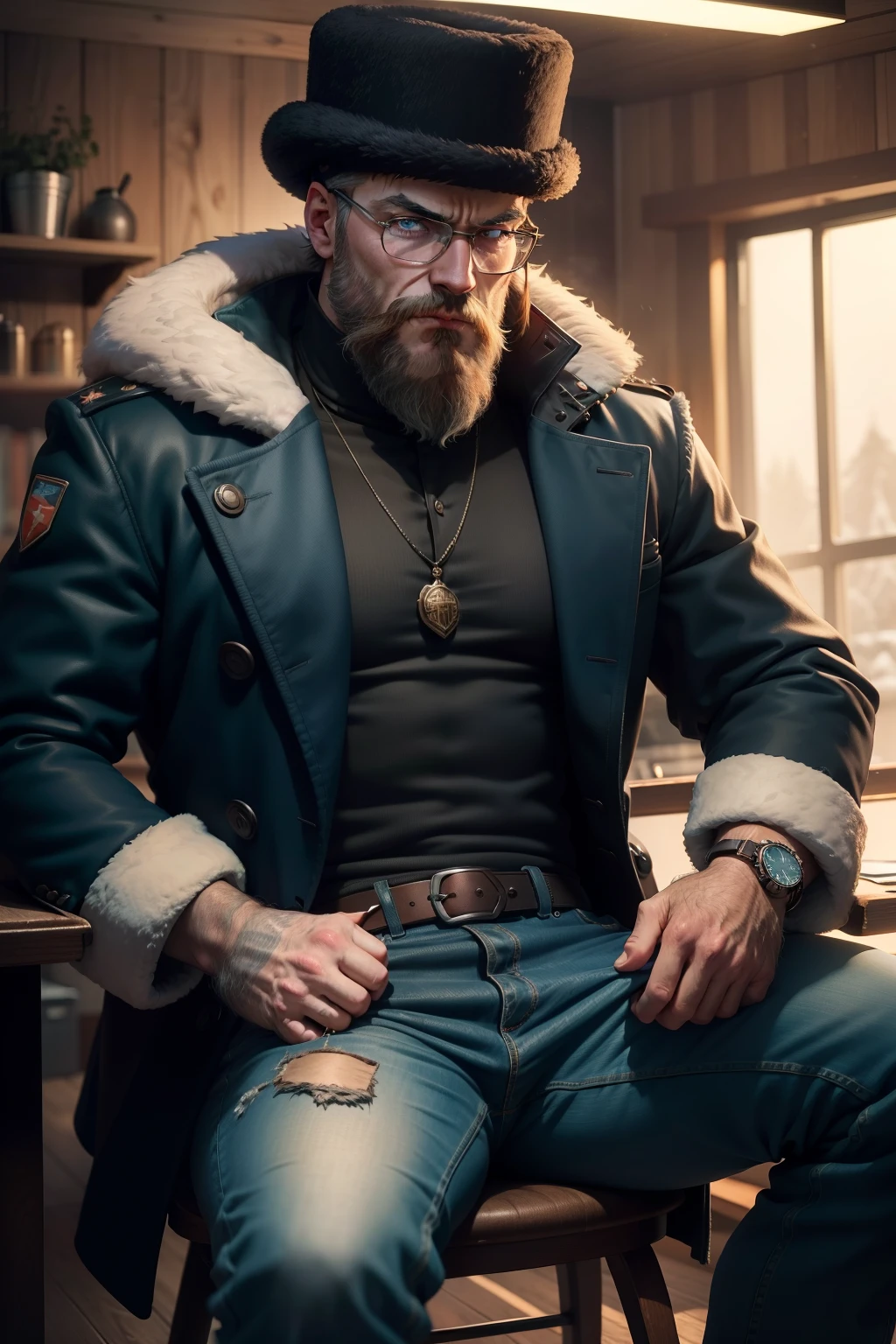 Imagine a Russian man with rough, weathered features and piercing blue eyes. He wears a thick, woolen coat and a fur hat, keeping warm against the bitter cold. With a scruffy beard and a stern expression, he gazes intently into the distance, his hands buried deep in the pockets of his worn jeans. In his spare time, he enjoys hunting or fishing in the vast Siberian wilderness. A vintage Soviet watch adorns his wrist, a constant reminder of his proud heritage.
Or, picture a more modern Russian man, a cyberpunk hacker with short, spiky hair and piercing neon-colored glasses. He sits hunched over a glowing computer