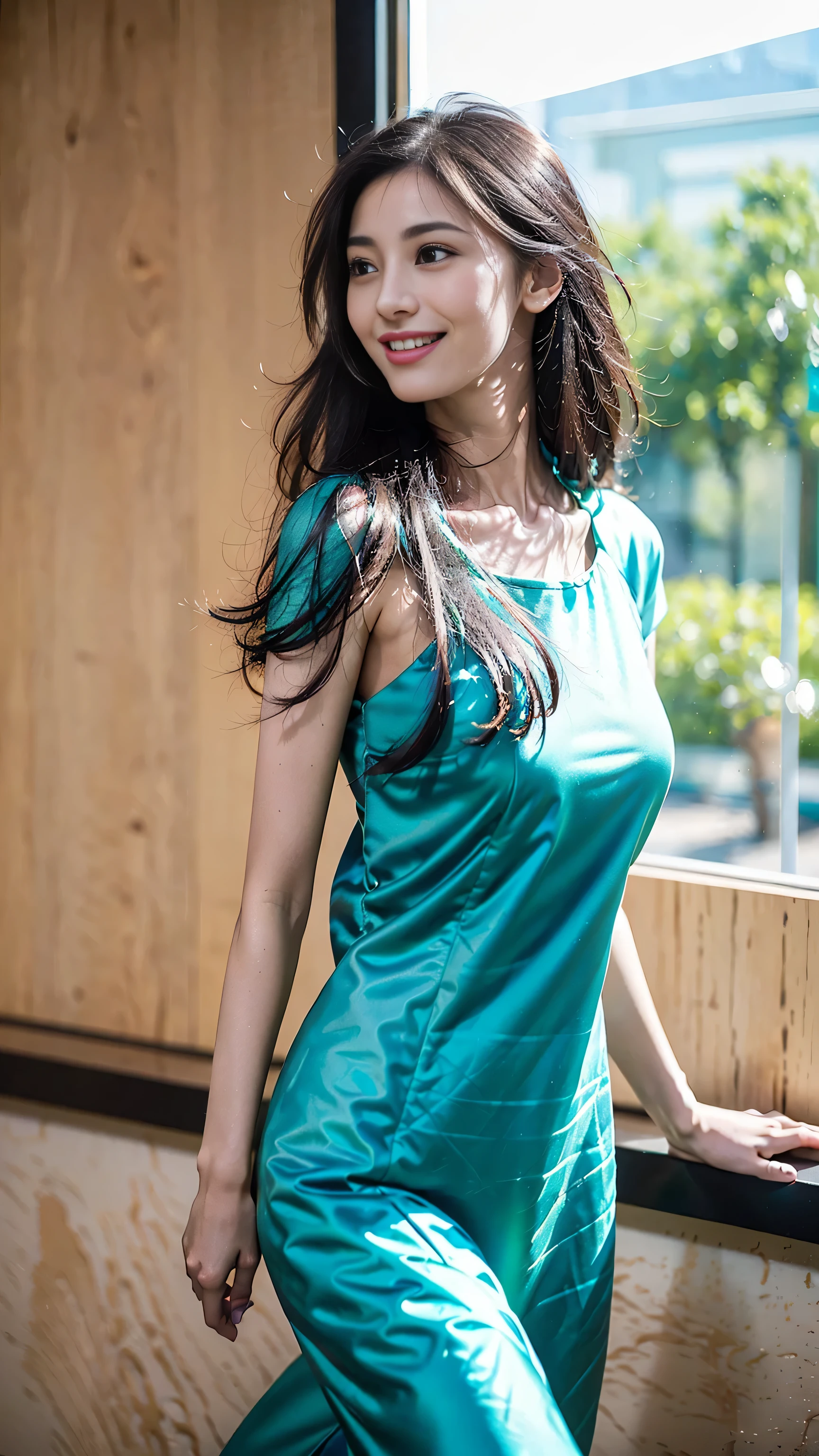 look at this and smile、Under the blue sky in midsummer、Colorful summer clothes、take off shoulders、best quality、​Masterpiece、real picture、intricate details、original photo、Photon rendering、octane rendering、absurd、super detailed、delicate face、delicate skin、Art station fashion trends、8K masterpiece、Cinematic lighting、( (1 girl in))、((alone) ))、18 years old、CG social trends、plastic en、((long black hair))、((beautiful woman))、(a smile)、Top Teeth、fashionable、hair blowing in the wind、((flowing hair))、fashion magazine、((a sexy))、((like the same lamp)、((indirect lighting)、、(gender)、grinning、(looking from a distance)、