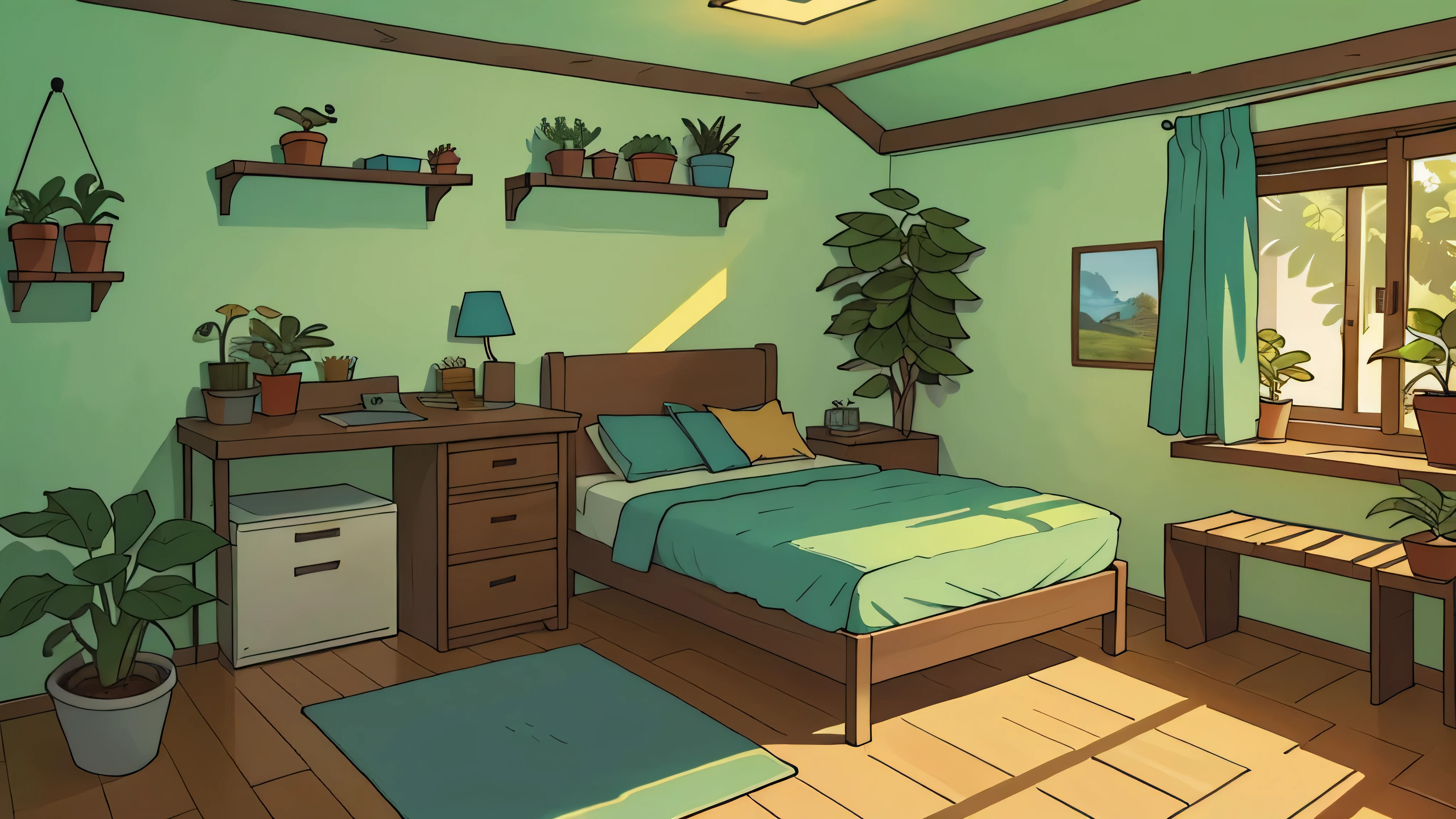 room, algumas plantas, ensolarado