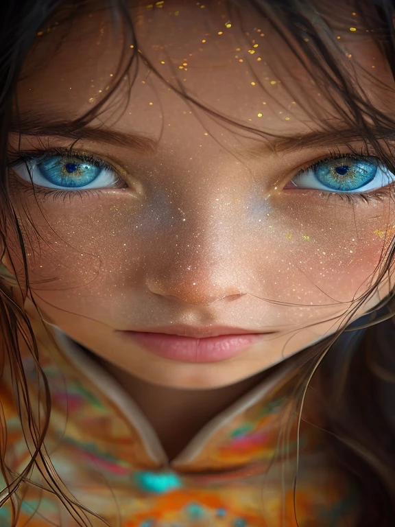 there is a young girl with blue eyes and a yellow shirt, highly realistic digital art, ultrarealistic digital art, hyperrealistic digital art, ultra-realistic digital art, ultra realistic digital art, hyperrealistic digital painting, hyper realistic digital art, ultra realistic digital painting, hyper realistic digital painting, beautiful photorealistic imagery, sparkling blue eyes, hyperrealistic fantasy art