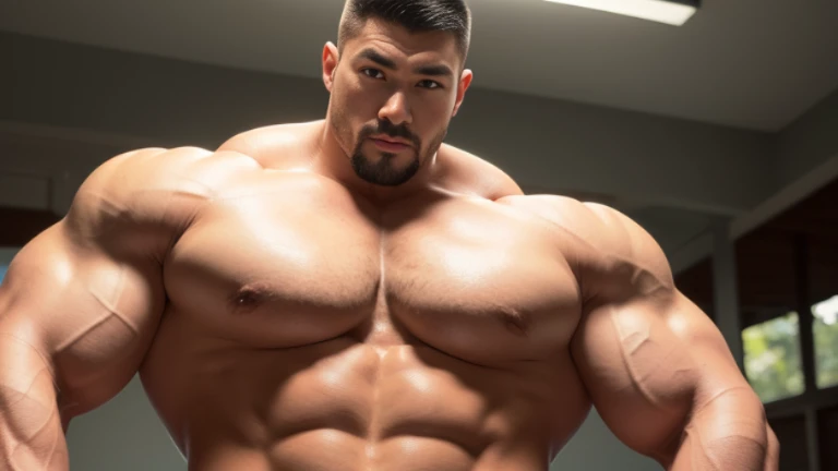 (Highly detailed 8K wallpaper), asian man, muscle worship, fold your arms, On the playground, baseball uniform, high detail, very short hair, skin head, Circular cut, very large and strong body, bulging muscles, muscular, very large pectoral muscles. Very sexy abs, legs are muscular, Toned figure, brightens oily skin, muscular, Tank top, T-shirt, long shot, wide shot