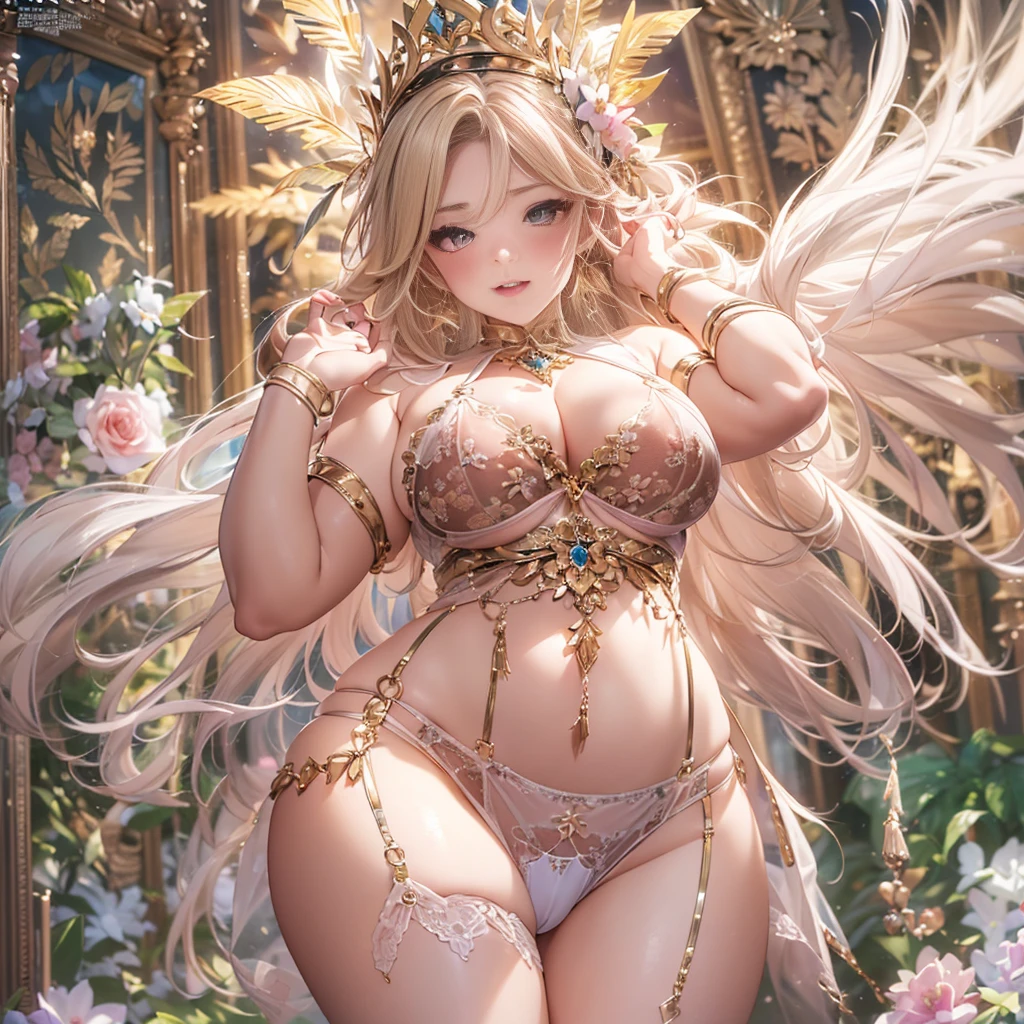 beautiful美しさ, 3D two-dimensional, rich, blonde, skirt, stockings, high heels, poison、star、star、(Highly detailed CG Unity 8K wallpaper),(masterpiece), (最high quality), (Super detailed), (best illustrations),(best shadow), (sharp eyeliner, eye shadow, fine eye:1.1), (超High resolution,realistic,最high quality,realistic),(8K,RAW photo,最high quality,マstarプル),mature woman、sensual curves、huge breasts、thighs、bubble、お尻のmasterpiece, 最high quality, Super detailed, full body shot, mature woman, beautiful mature woman, nightgown and underwear, enchanting smile, thick lips, Chubby lips, blush, looking at the viewer, provocative expression, beautiful髪型, cleavage, Plump、curvy hips、attractive face、sexy lingerie、an inviting gaze、Expression of emotions、Lewd underwear、(((erotic see-through lingerie set)))、Standing position、gorgeous accessories 、big breastsの女性, bare shoulders, golden hair, colored feather, metal ornaments, colored flowers, particle, light, (masterpiece, 最high quality, 最high quality, official art, beautiful and aesthetic:1.2), (1 girl:1.3), very detailed,(fractal art:1.1),(colorful:1.1)、(flowers:1.3),most detailed,(zentangle:1.2), (dynamic pose), (abstract background:1.3), (shiny skin), (lots of colors :1.4), ,(earrings:1.4), (feather:1.4),masterpiece, 最high quality, Super detailed, 30~40 years, full body shot, beautiful 、various hairstyles，gold headband，plump breasts，beautiful butt，greek clothing，Tulle covers the breasts，perfectly proportioned, detailed clothing details,marble，god statue，cinematic lighting, film grain, 8K, masterpiece, Super detailed, high detail, high quality, High resolution,(((NSFW:1.2)))、exposed chest、Openwork decoration，(((see through dress)))、(((解剖学的に正しいbody))) , 最high quality, Super detailed, (((Lewd underwear)))、raise your butt, from below, (((R-18)))、Hakari、thighs, big breasts, Are standing, cowboy shot, blush, (((1 girl))), (masterpiece:1.3), (High resolution), (8K), (very detailed), perfect face, Nice eye and face, (((最high quality))), (Super detailed), detailed face and eye, (alone), High resolution、beautifuleye,(((sexy pose)))、(((整ったbig breasts)))、((beautiful eye))、luxury、(((超High resolution)))、(((detailed description)))、(((ぽっちゃりbody型)))、(((解剖学的構造に一致したbodyの部位)))、beautiful長いまつ毛、バランスのとれたbody型、２book arm、2 feet、Just the right size for your legs and arms、Fishnet tights、glamorous、(((Clear white and black eye)))、lipstick、Sparkling、(Undistorted face, eye, body)、jewelry、gem、(長くカールしたbeautifulまつ毛)、(((バランス良いbeautiful胸)))、(transparent, Exquisite skin:1.2)、(((完璧なglamorousボディー)))、actress face、Super beautiful、Cute smile、Healing beauty
