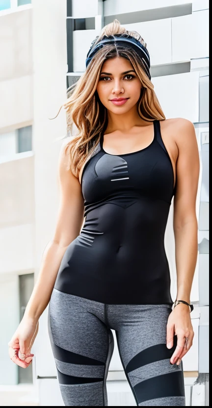 a woman in a black regata and grey leggings com boné de beisebol posing for a picture, black regata, black regata, tight black regata, she is vestindo a black regata, roupas esportivas, roupas esportivas, vestindo : regata, tight fitted regata, vestindo regata, regata, regata, vestindo fitness gear, vestindo a regata, vestindo regata