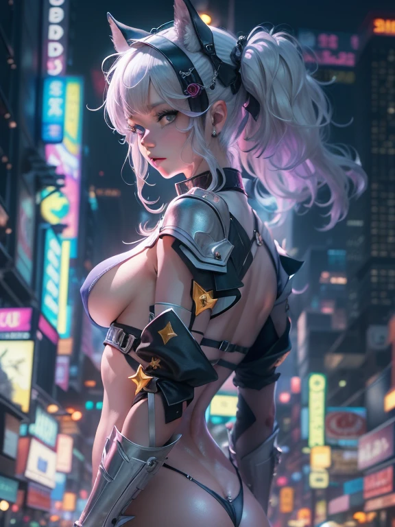 (((tmasterpiece)))、(((top-quality)))、((ultra-definition))、(High Definition CG Illustration)、((Extremely Delicately Beautiful))、The future city、Cinematic light、独奏、full body Esbian、Beautiful neon lights、2080s、anime big breast、Beautiful girl、Two-tailed girl、trending on artstationh、Rachel Walker、