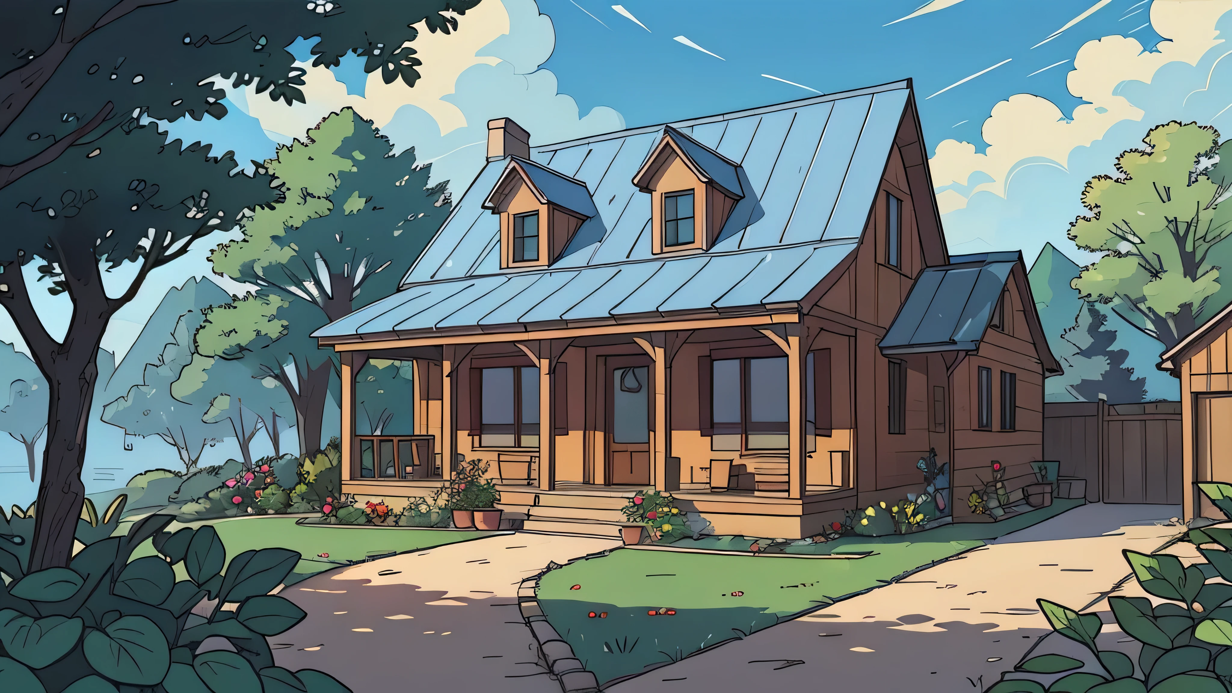 house, algumas plantas, ensolarado