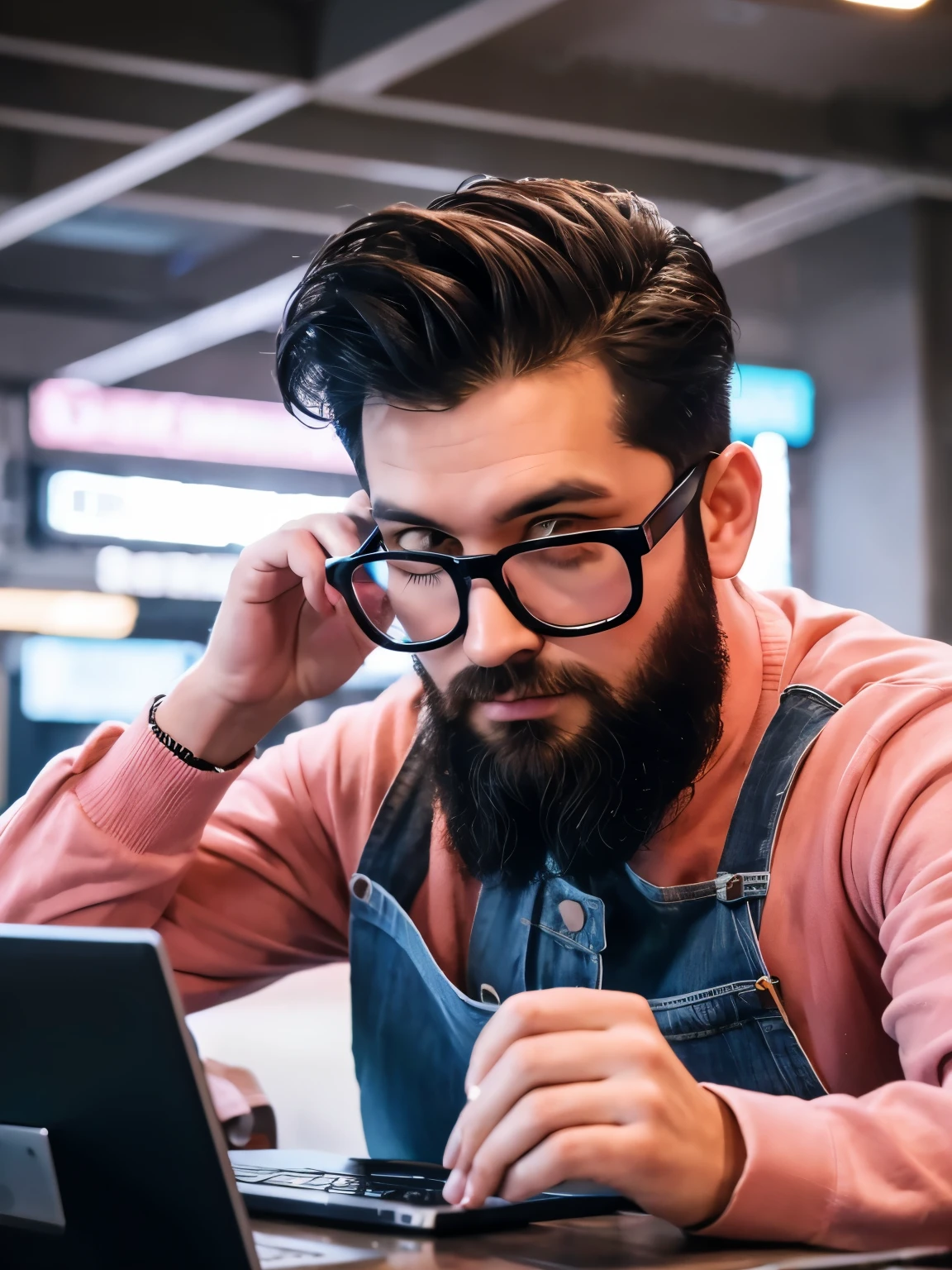 ” Create a 3D illustration featuring a realistic 28-year-old handsome boy busy Developing software in front of a 3D logo of “Instagram” The boy wearing Pink Denim jacket , with glasses , Undercut hair style, The background of the image should showcase a social media profile page and the username “SR Editing Zone” and a matching profile picture and modify it according to your perspective. “