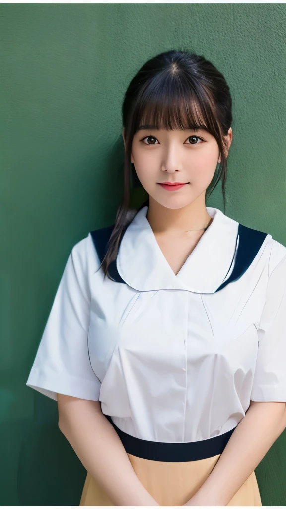top quality、beautiful日本の女子高生、masterpiece、Light makeup、black hair、School、beautiful、grace。super fine details、work、authentic texture、完璧なwork、8k、HD、 uniform、white blouse、mini skirt、Chubby body type、young face、larger breasts、whole body