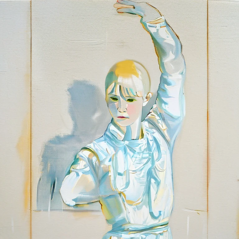 Oil painting style　Same pose　Dress the same　clothes so white