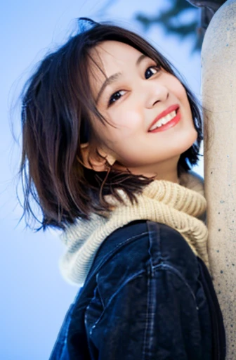 highest quality, soft light, ultra high resolution, (realistic:1.4), full_body,RAW photo, 1 Japanese girl, alone, cute, (pupil, There&#39;s a light in my eyes), detailed beautiful face,(High resolution details of human skin texture), (short hair), outdoor,skirt, (portrait),winter,big smile,knit,snow,night sky