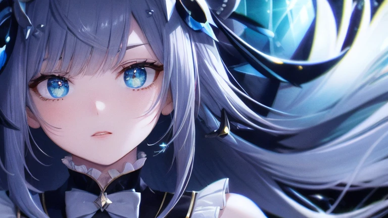 ((illustration)), ((floating hair)), ((chromatic aberration)), ((caustic)), lens flare, dynamic angle, ((portrait)), (1 girl), ((solo)), cute face, ((hidden hands)), asymmetrical bangs, (beautiful detailed eyes), eye shadow, ((huge clocks)), ((glass strips)), (floating glass fragments), ((colorful refraction)), (beautiful detailed sky), ((dark intense shadows)), ((cinematic lighting)), ((overexposure)), (expressionless), blank stare, big top sleeves, ((frills)), hair_ornament, ribbons, bowties, buttons, (((small breast))), pleated skirt, ((sharp focus)), ((masterpiece)), (((best quality))), ((extremely detailed)), colorful, hdr
