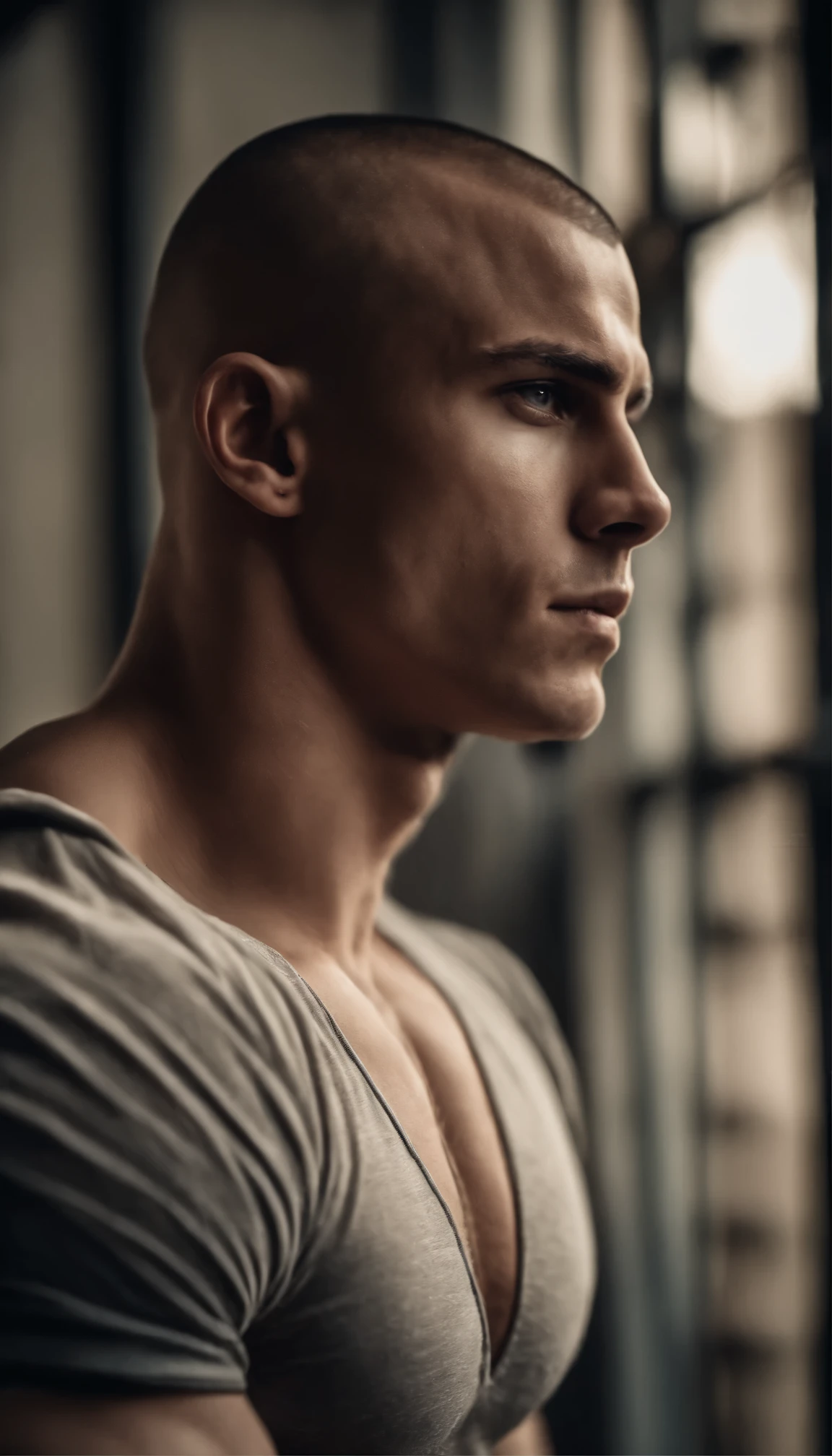 male model, head shaved, muscle, 20 years old, wear wrestling cloth, face very masculine and handsome