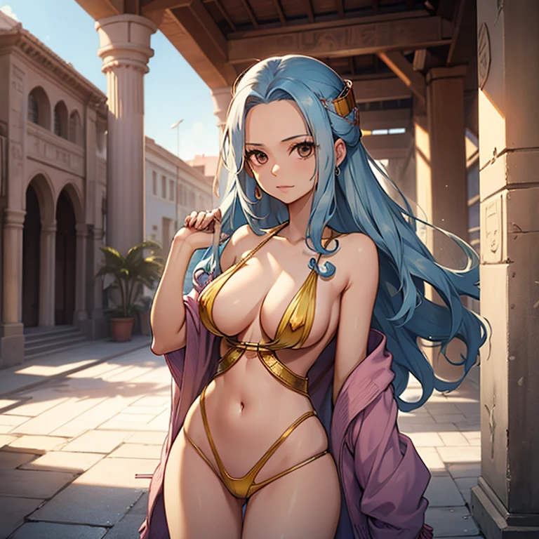 nefertari vivi, nsfw, slingshot swimwear, hip focus, light blue hair, 