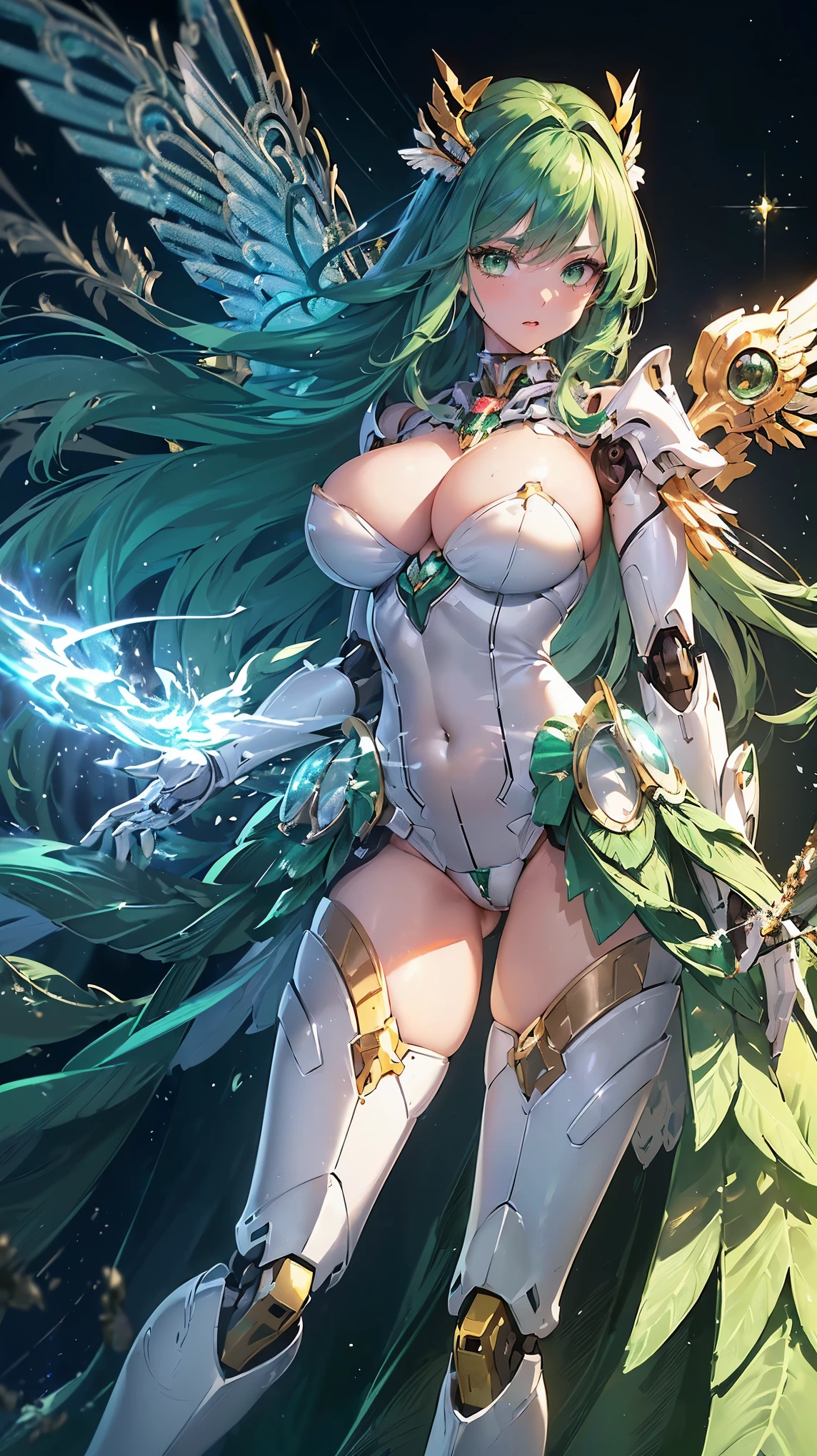 (((masterpiece))), (((highest quality))), ((ultra-detailed)), ((super fine illustration)), ((ultra-fine painting)), (medium shot:1.6), (Highly detailed and delicate illustration style:1.8), detailed skin texture, detailed metal texture, detailed cloth texture, extreme detailed description, (T-masterpiece), (highly detailed face:1.2), (highly detailed hair:1.2), (highly detailed eyes:1.2), (Highly detailed symmetrical wings:1.2), original, RAW photo, professional, Intricate details, super details, direct light:1.6, highly detailed hands:1.2, highly detailed fingers:1.2, highly detailed fingertips:1.2, (sexy), (sexy), real, (Solo:1.5), (A very beautiful and cute girl marshal with emerald green hair and eyes dressed as a mechanical angel) BRAKE (Beautifully shaped breasts), (Beautifully shaped buttocks), (Beautiful shiny emerald green hair that shines in rainbow colors, colorful hair:1.4), (highly detailed emerald green hair:1.2), (Beautiful clear emerald green eyes that shine with great detail:1.6), (highly detailed emerald green clear eyes:1.2), (highly detailed face:1.4), (look at the viewer), Very detailed, beautiful and perfect hands:1.4, Very detailed, beautiful and perfect fingers:1.4, Very detailed, beautiful and perfect fingertips:1.4, (perfect anatomy:1.4) BRAKE ((mecha:1.6))Smooth and menacing design, (Large emerald green highly detailed symmetrical mechanical wings:1.4), (Emerald green highly detailed symmetrical mechanical large wings:1.4), (Very detailed heavy hyper bazooka in jet black and emerald green exclusively for girl marshals:1.2), (Highly detailed and cute mechanical armor equipped with high-performance optical weapons in jet black and emerald green exclusively for girl marshals:1.3), (symmetrical wings:1.6) BRAKE Concept art, (battle scene), (Detailed Science Fantasy Art:1.2), (Highly detailed Action Pose) BRAKE (Different world:1.2), no robot, (16K highest quality wallpaper:1.4), (Highly detailed and delicate otherworldly backdrop:1.4) BRAKE