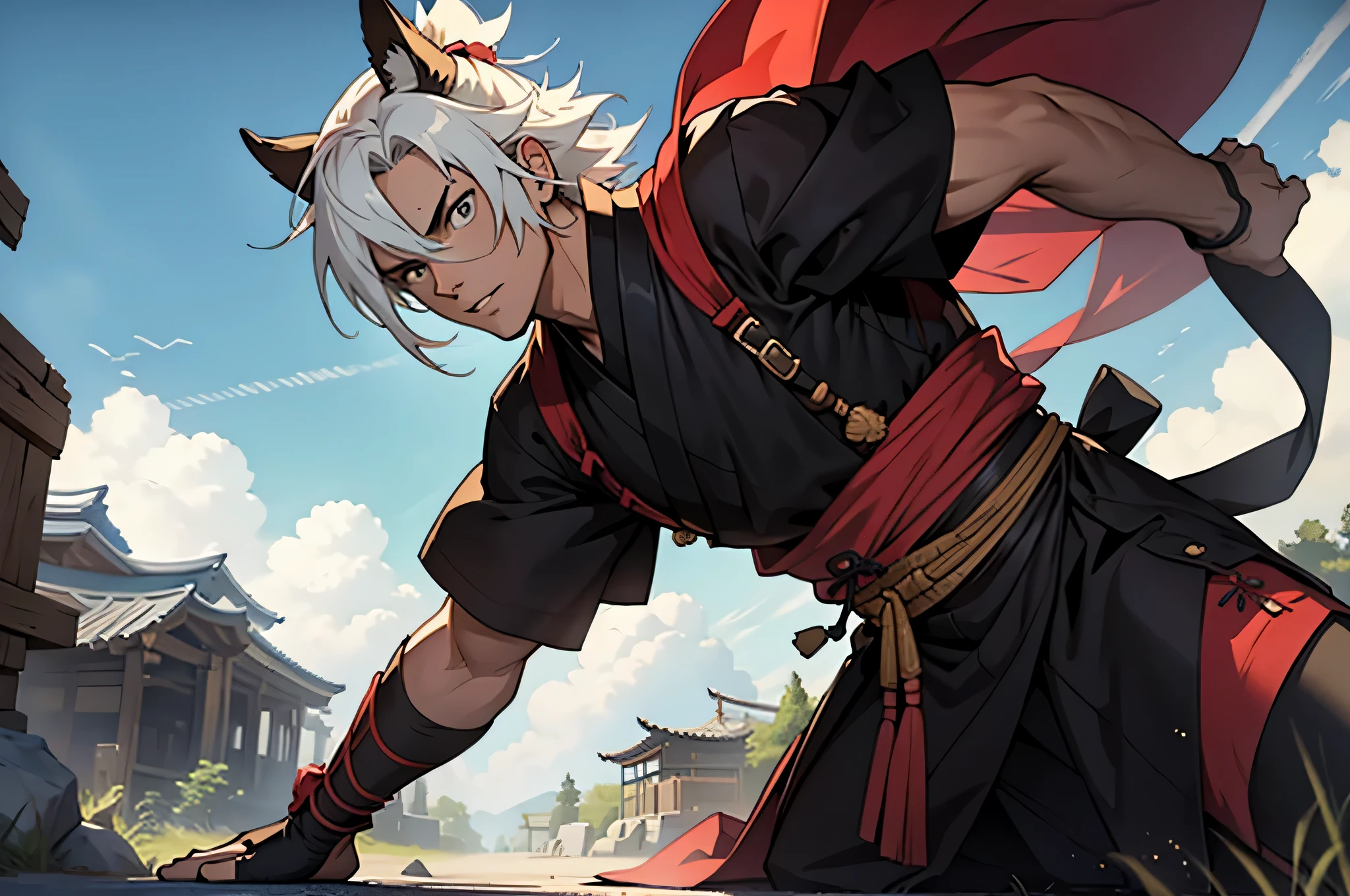 samurai 2D science fiction, looking at you anime style.