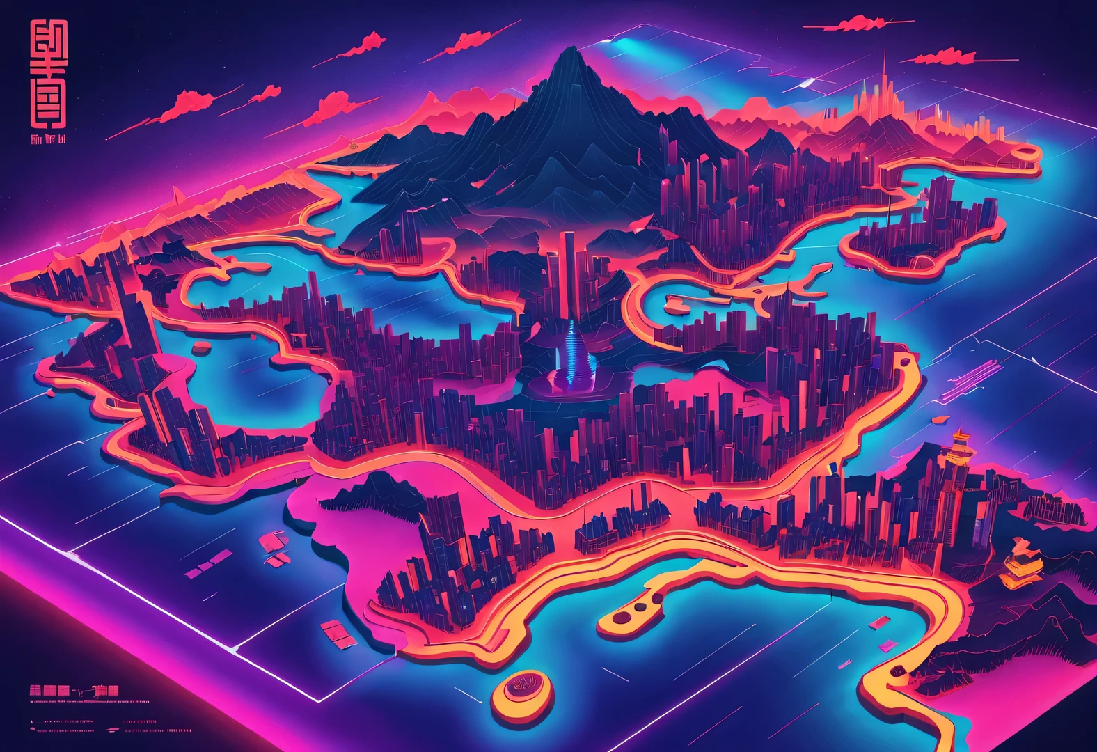 in style of Synthwave ,Universe Earth Red Dragon Silhouette Map of China Design，（Map of China：1.37），