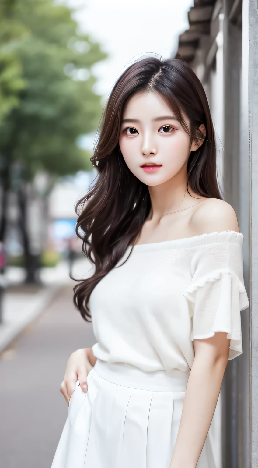 Long black hair and white skirt, 年轻cute korean face, Soft portrait photos 8k, Beautiful young Korean woman, Beautiful young Korean woman, Young and cute asian face, Light milky white porcelain skin, cute korean face, Korean female idol avatar, beautiful korean woman, Cute and delicate face, korean girl