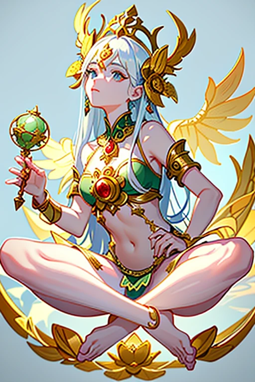 a close up of a woman with a golden crown and a sword, anime goddess, goddess. extremely high detail, extremely detailed artgerm, a beautiful fantasy empress, trending on cgstation, anime fantasy illustration, extremely detailed goddess shot, 2. 5 d cgi anime fantasy artwork, alphonse mucha and rossdraws, gilded lotus princess, white haired deity