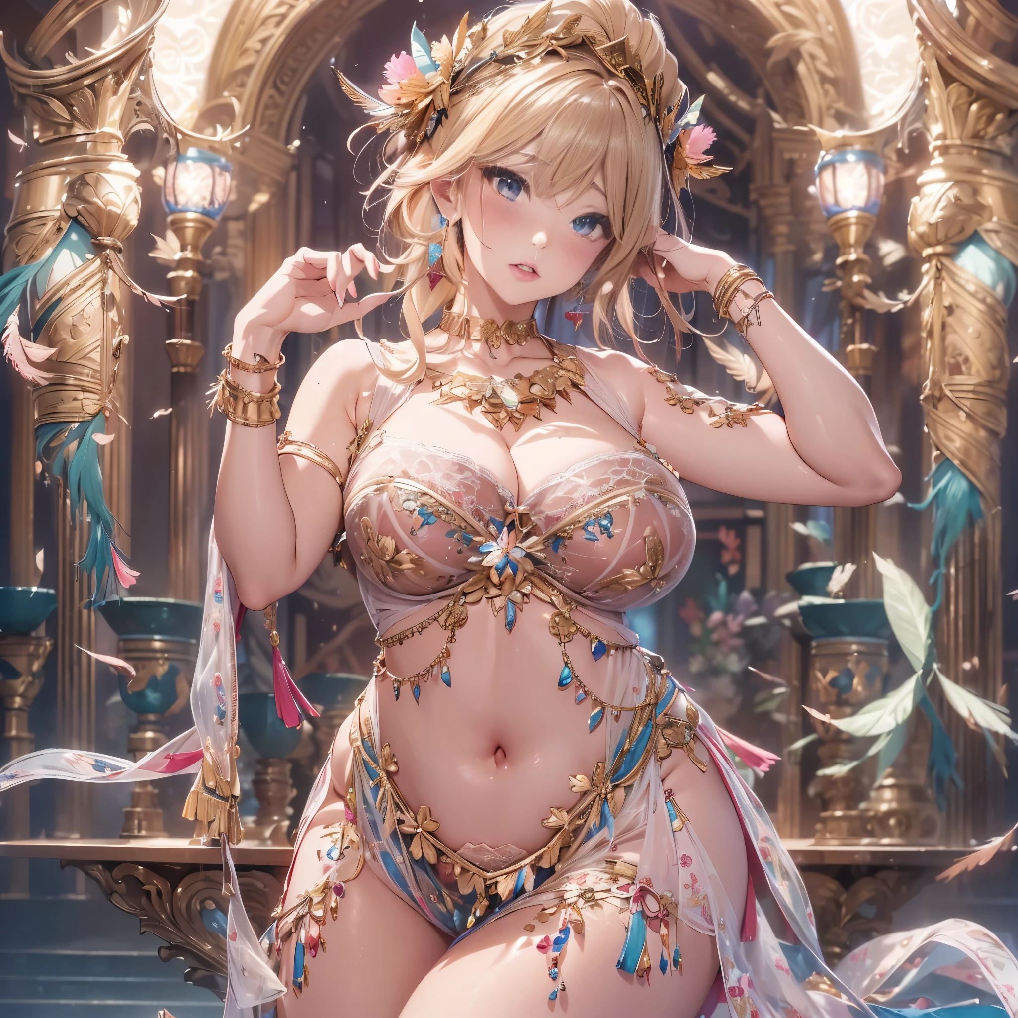 beautiful美しさ, 3D two-dimensional, rich, blonde, skirt, stockings, high heels, poison、star、star、(Highly detailed CG Unity 8K wallpaper),(masterpiece), (最high quality), (Super detailed), (best illustrations),(best shadow), (sharp eyeliner, eye shadow, fine eye:1.1), (超High resolution,realistic,最high quality,realistic),(8K,RAW photo,最high quality,マstarプル),mature woman、sensual curves、huge breasts、thighs、bubble、お尻のmasterpiece, 最high quality, Super detailed, full body shot, mature woman, beautiful mature woman, nightgown and underwear, enchanting smile, thick lips, Chubby lips, blush, looking at the viewer, provocative expression, beautiful髪型, cleavage, Plump、curvy hips、attractive face、sexy lingerie、an inviting gaze、Expression of emotions、Lewd underwear、(((erotic see-through lingerie set)))、Standing position、gorgeous accessories 、big breastsの女性, bare shoulders, golden hair, colored feather, metal ornaments, colored flowers, particle, light, (masterpiece, 最high quality, 最high quality, official art, beautiful and aesthetic:1.2), (1 girl:1.3), very detailed,(fractal art:1.1),(colorful:1.1)、(flowers:1.3),most detailed,(zentangle:1.2), (dynamic pose), (abstract background:1.3), (shiny skin), (lots of colors :1.4), ,(earrings:1.4), (feather:1.4),masterpiece, 最high quality, Super detailed, 30~40 years, full body shot, beautiful 、various hairstyles，gold headband，plump breasts，beautiful butt，greek clothing，Tulle covers the breasts，perfectly proportioned, detailed clothing details,marble，god statue，cinematic lighting, film grain, 8K, masterpiece, Super detailed, high detail, high quality, High resolution,(((NSFW:1.2)))、exposed chest、Openwork decoration，(((see through dress)))、(((解剖学的に正しいbody))) , 最high quality, Super detailed, (((Lewd underwear)))、raise your butt, from below, (((R-18)))、Hakari、thighs, big breasts, Are standing, cowboy shot, blush, (((1 girl))), (masterpiece:1.3), (High resolution), (8K), (very detailed), perfect face, Nice eye and face, (((最high quality))), (Super detailed), detailed face and eye, (alone), High resolution、beautifuleye,(((sexy pose)))、(((整ったbig breasts)))、((beautiful eye))、luxury、(((超High resolution)))、(((detailed description)))、(((ぽっちゃりbody型)))、(((解剖学的構造に一致したbodyの部位)))、beautiful長いまつ毛、バランスのとれたbody型、２book arm、2 feet、Just the right size for your legs and arms、Fishnet tights、glamorous、(((Clear white and black eye)))、lipstick、Sparkling、(Undistorted face, eye, body)、jewelry、gem、(長くカールしたbeautifulまつ毛)、(((バランス良いbeautiful胸)))、(transparent, Exquisite skin:1.2)、(((完璧なglamorousボディー)))、actress face、Super beautiful、Cute smile、Healing beauty
