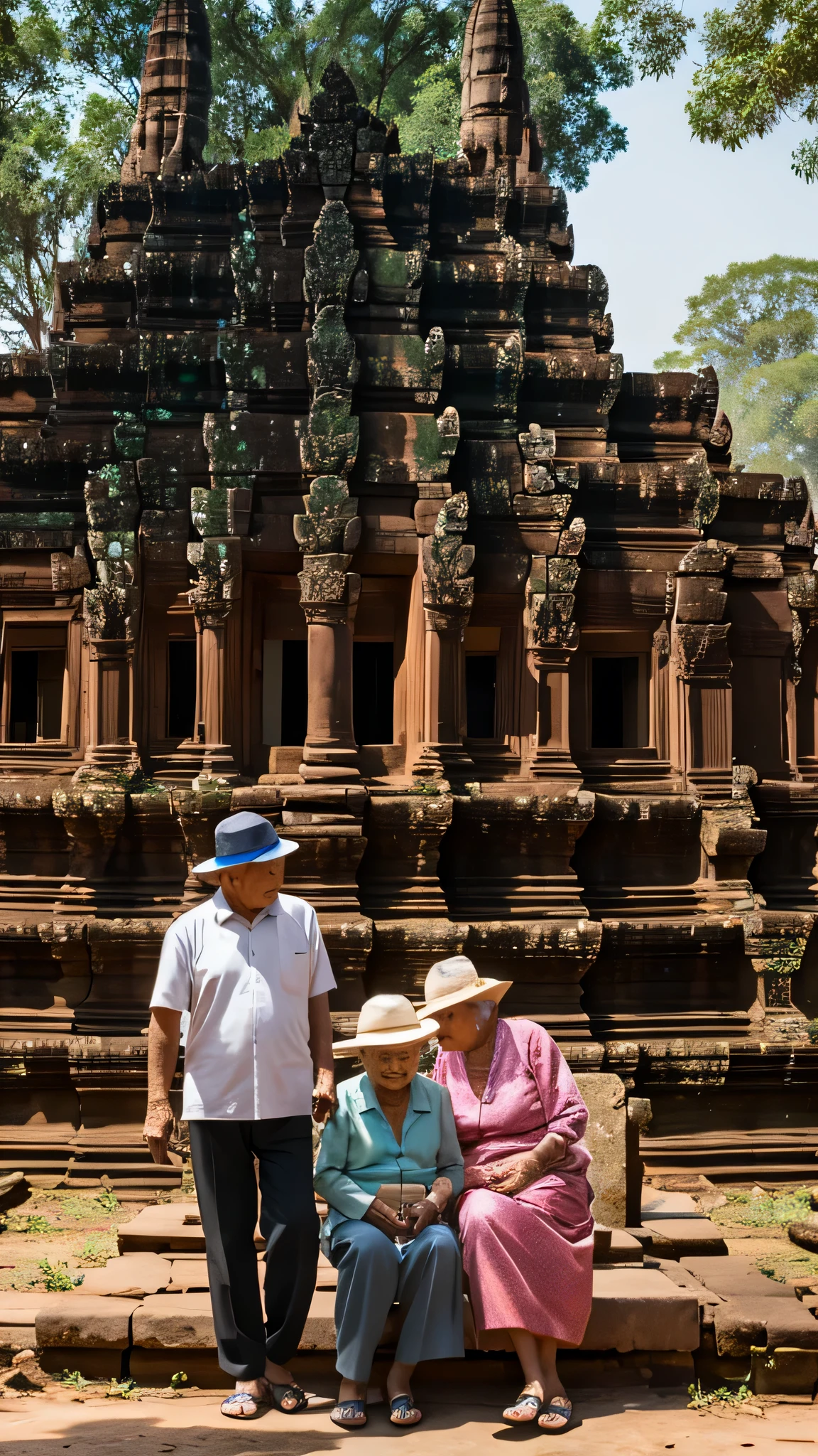 generate angkor wat cambodia with old people