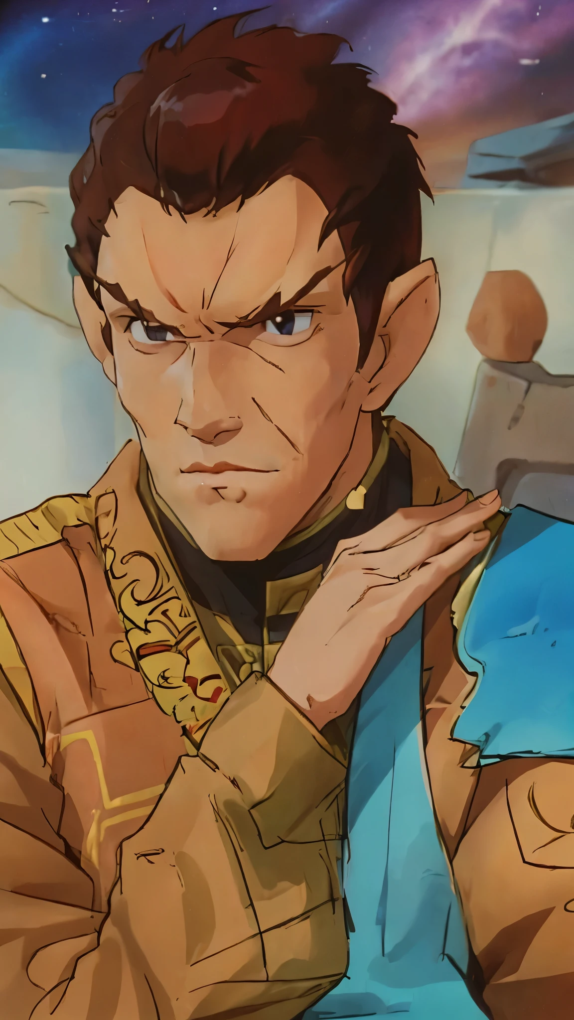 1 male romulan pointy eyebrows pointy ears forehead ridge 