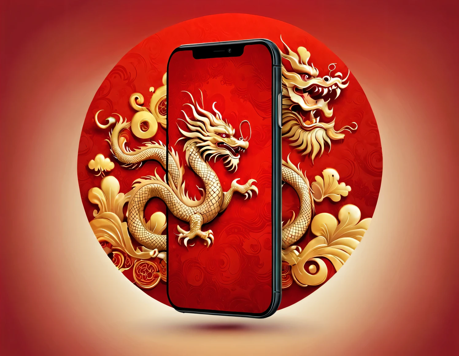 APP icon design style, red mobile wallpaper，Perfect blend of China map and Chinese dragon silhouette，