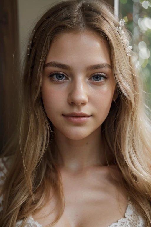 (best quality,8k,ultra-detailed,masterpiece:1.2),beautiful and aesthetic,hyperrealism,photography, portraits, teenager, beautiful detailed eyes, long blonde hair, timid smiling, grey eyes, natural lighting, soft colors, subtle shadows, delicate facial features, flawless skin, gentle expression, dreamy atmosphere, ethereal beauty, crisp focus, high fidelity, stunning clarity, captivating gaze, serene and graceful, angelic charm.