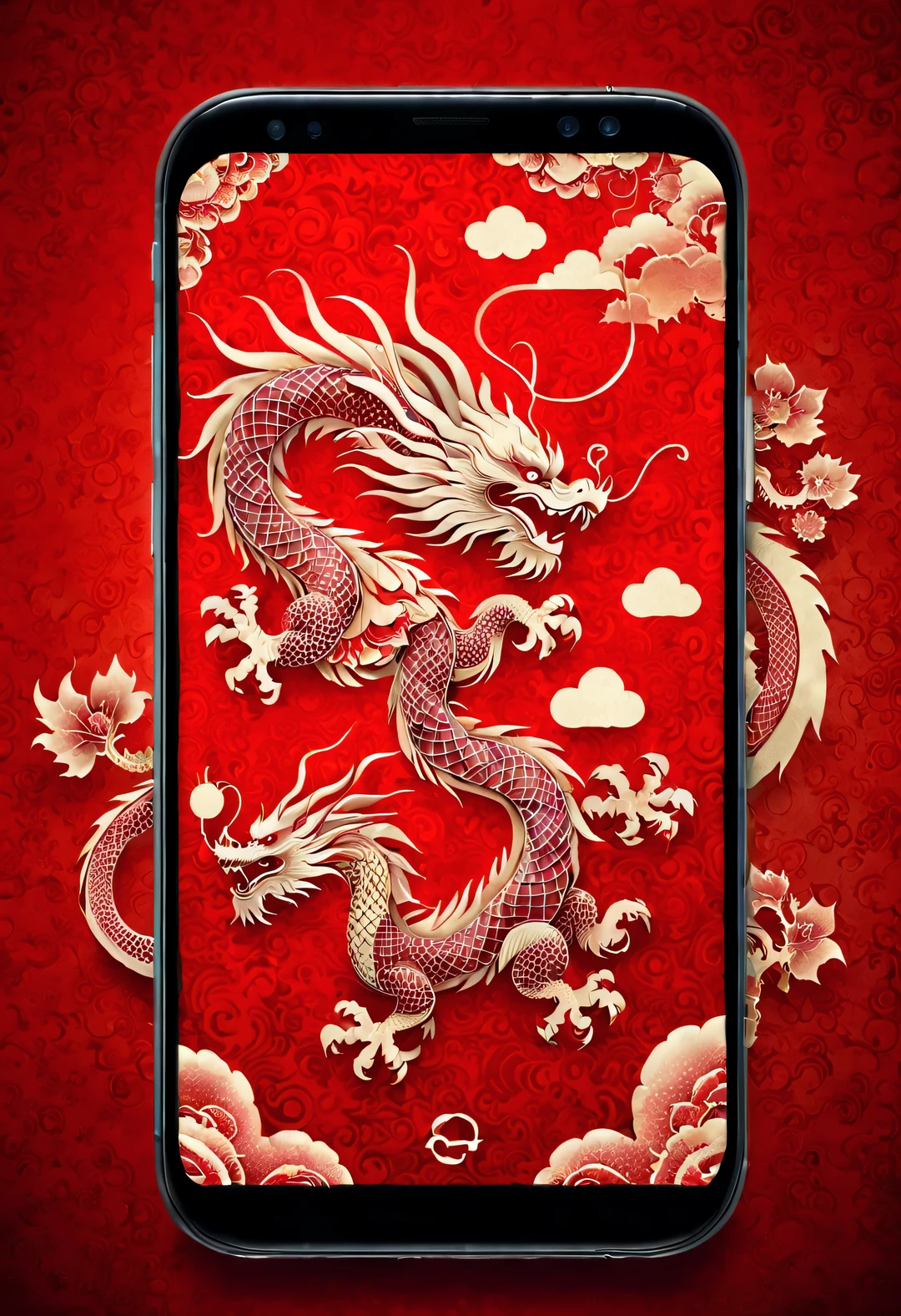 APP icon design style, red mobile wallpaper，Perfect blend of China map and Chinese dragon silhouette，