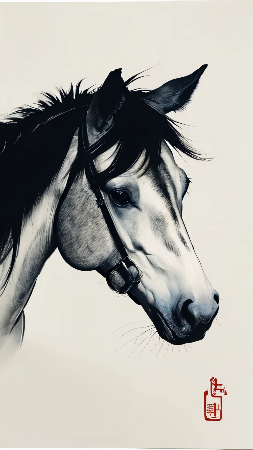 Draw a horse in the style of Wu Guanzhong,clean lines,ink painting