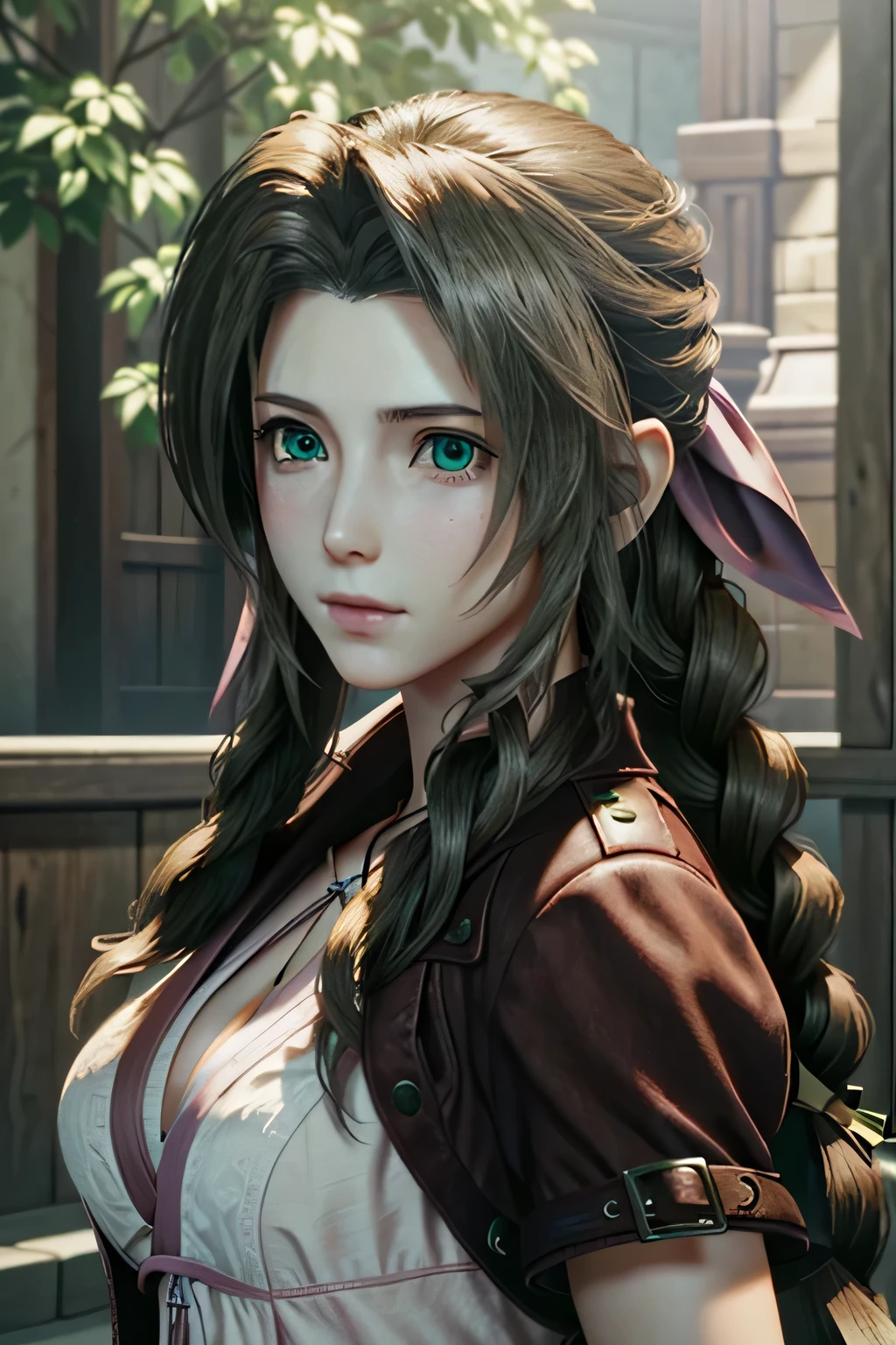 ((ultra detailed, masterpiece, best quality))
 FF7Aerith, 1girl, solo, single braid, green eyes, brown hair, 