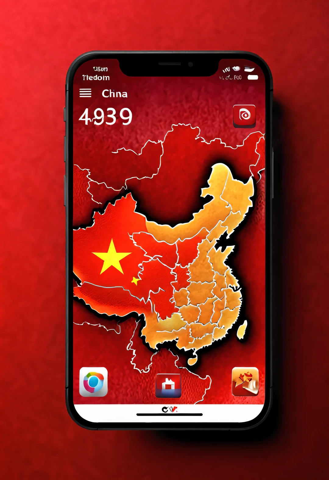 APP icon design style, red mobile wallpaper，（China 3D map），Perfect integration，