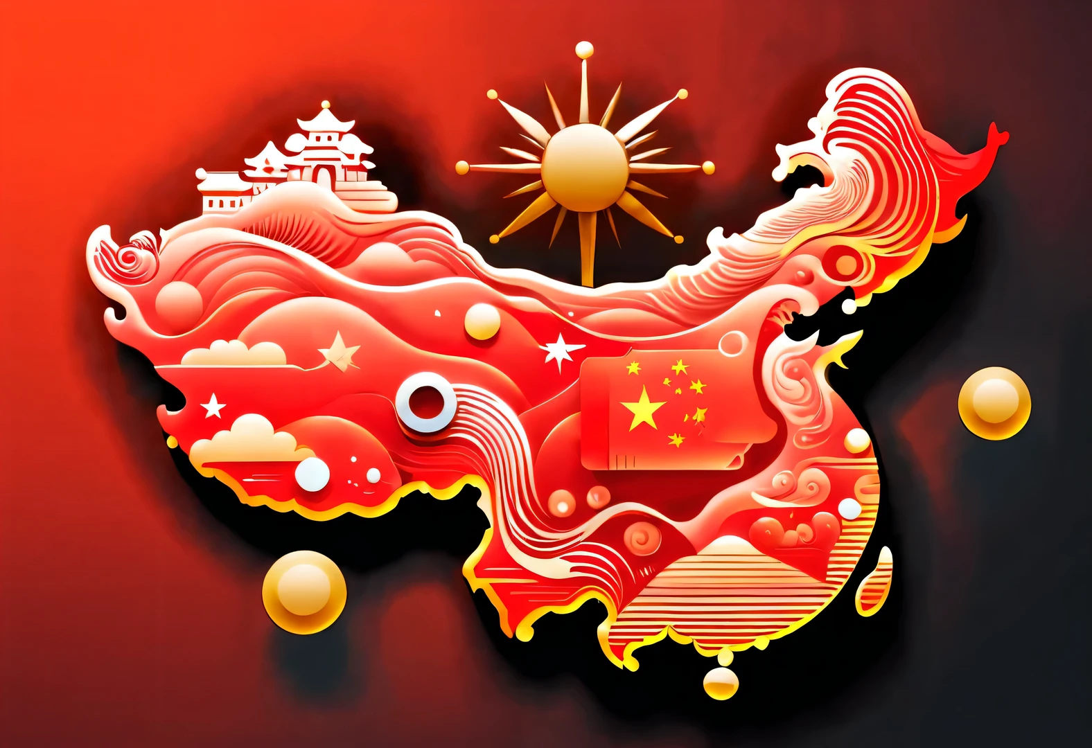 APP icon design style ,（Map of China：1.37），Red design