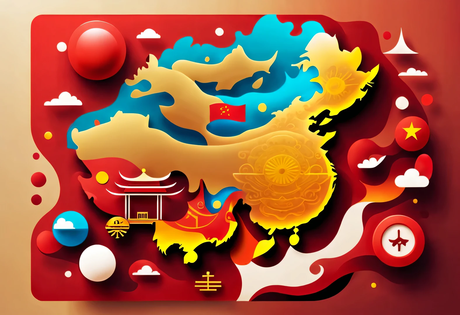 APP icon design style ,(Map of China:1.37),Red design