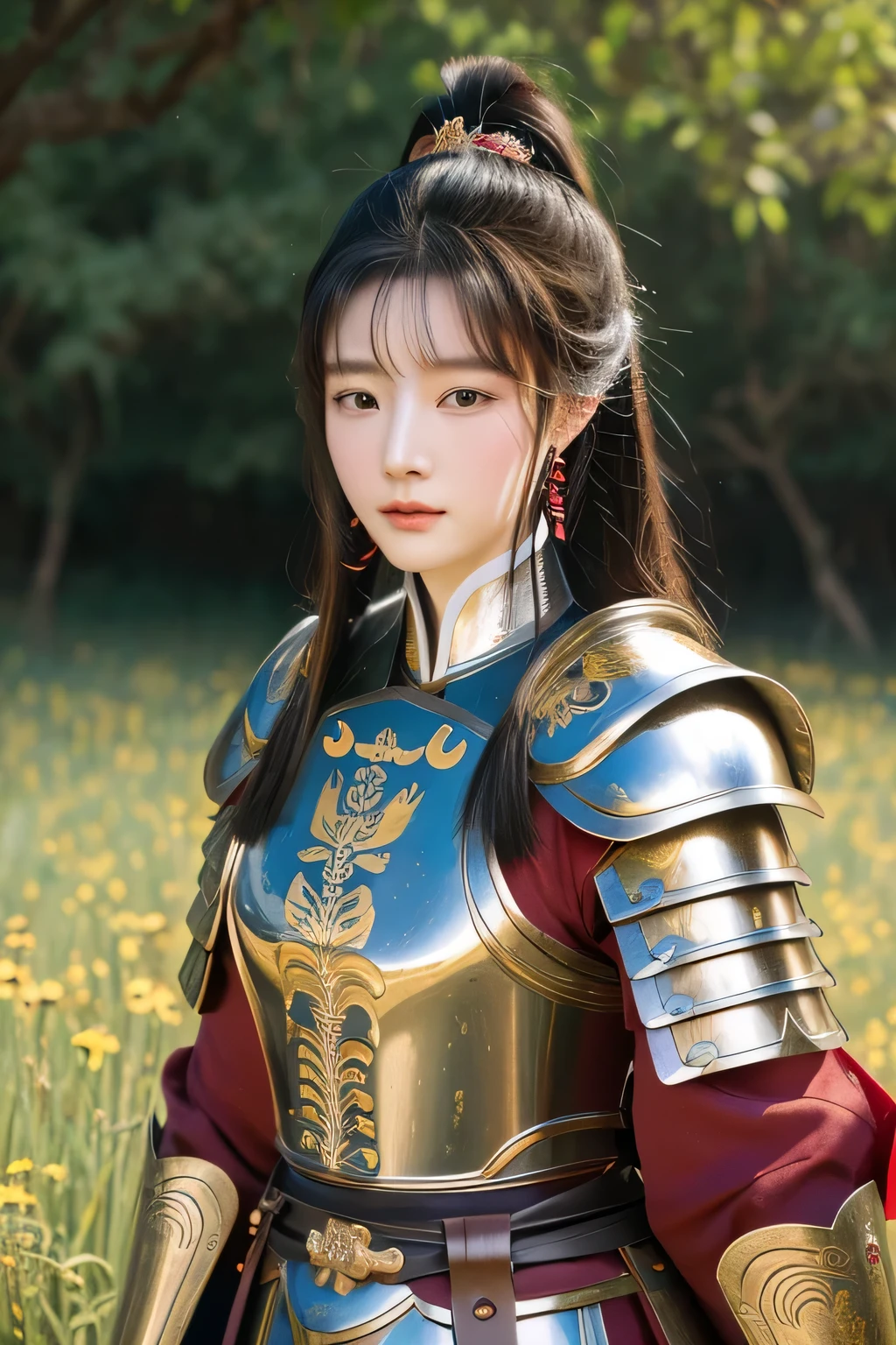 16years old,Anger,1girl,adolescent,bangs,((Armor)),(double bun),masterpiece,best quality,Chinese armor,Qin Dynasty armor,