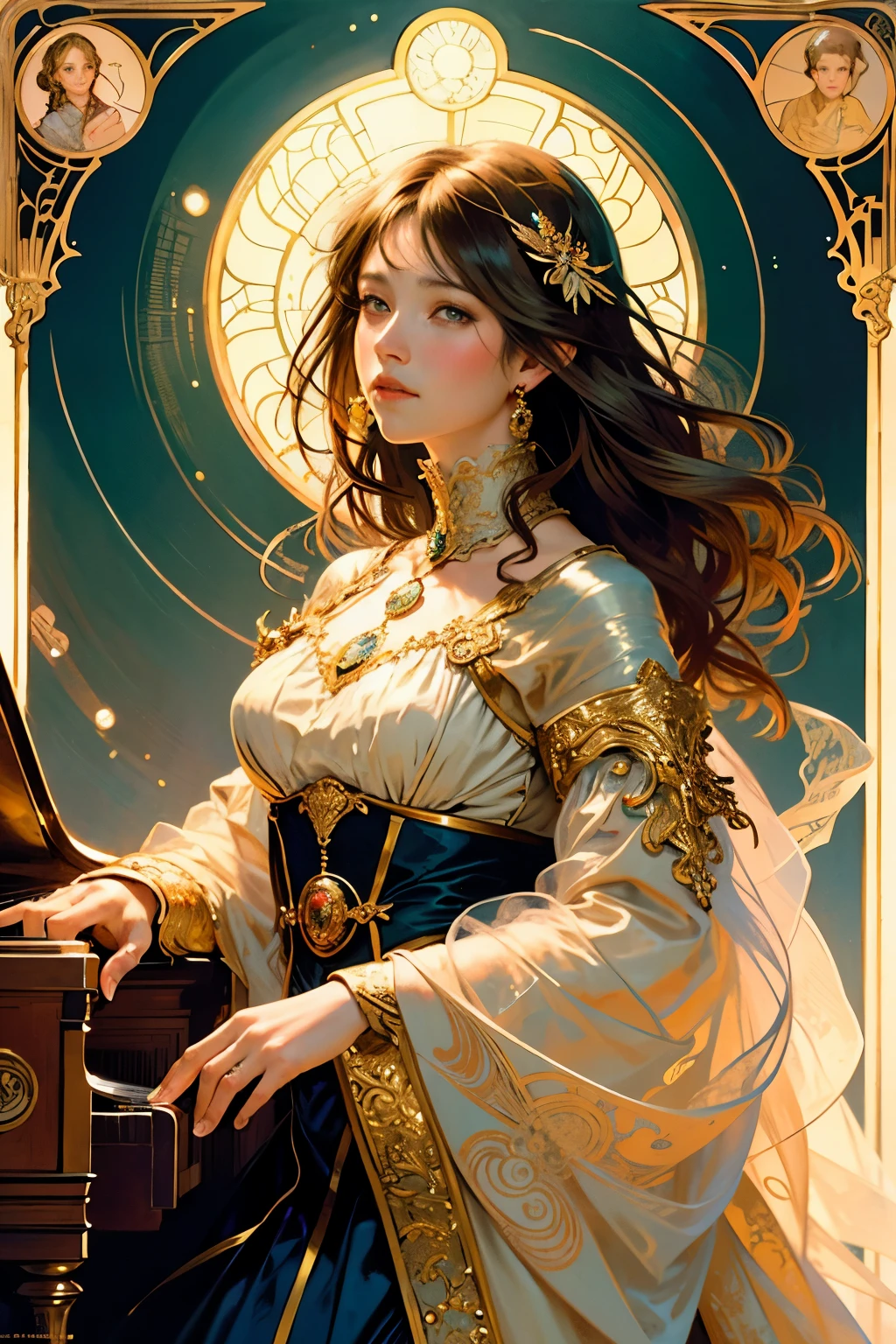 Realistic and Detailed: A Masterpiece Portrait of Elesky Playing the Piano by Alphonse Mucha, Ayami Kojima, Amano, Charlie Bowater, Karol Bak, Greg Hildebrandt, Jean Delville, and Mark Brooks

(Top Quality, 8k image resolution)

This breathtaking artwork showcases Elesky in a deep, introspective moment as he plays the piano, surrounded by the rich and intricate details of an Art Nouveau and Neo-Gothic environment. The portrait is a true masterpiece, crafted by the genius minds of Alphonse Mucha, Ayami Kojima, A